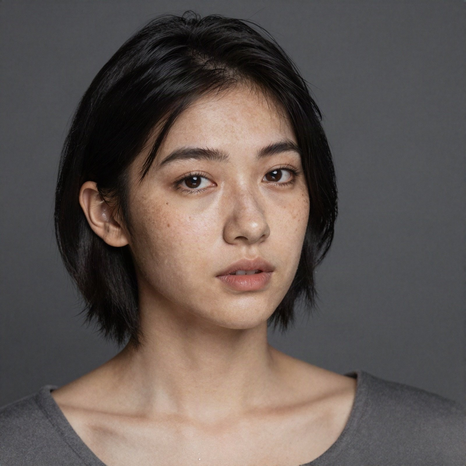 New face with short black hair and freckles