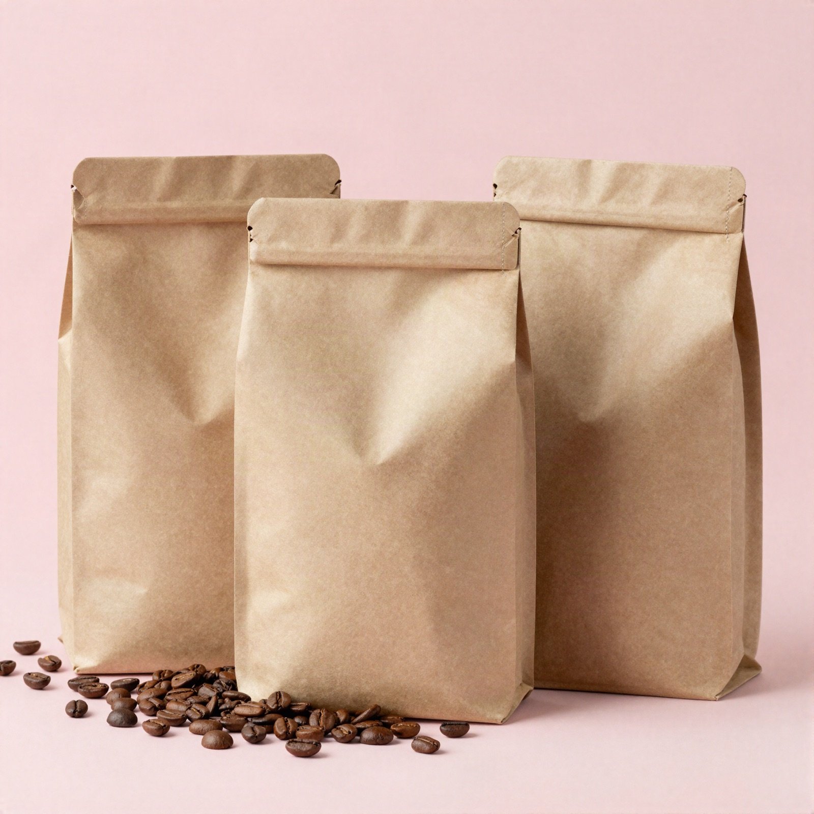 Kraft coffee bag packaging with roasted beans