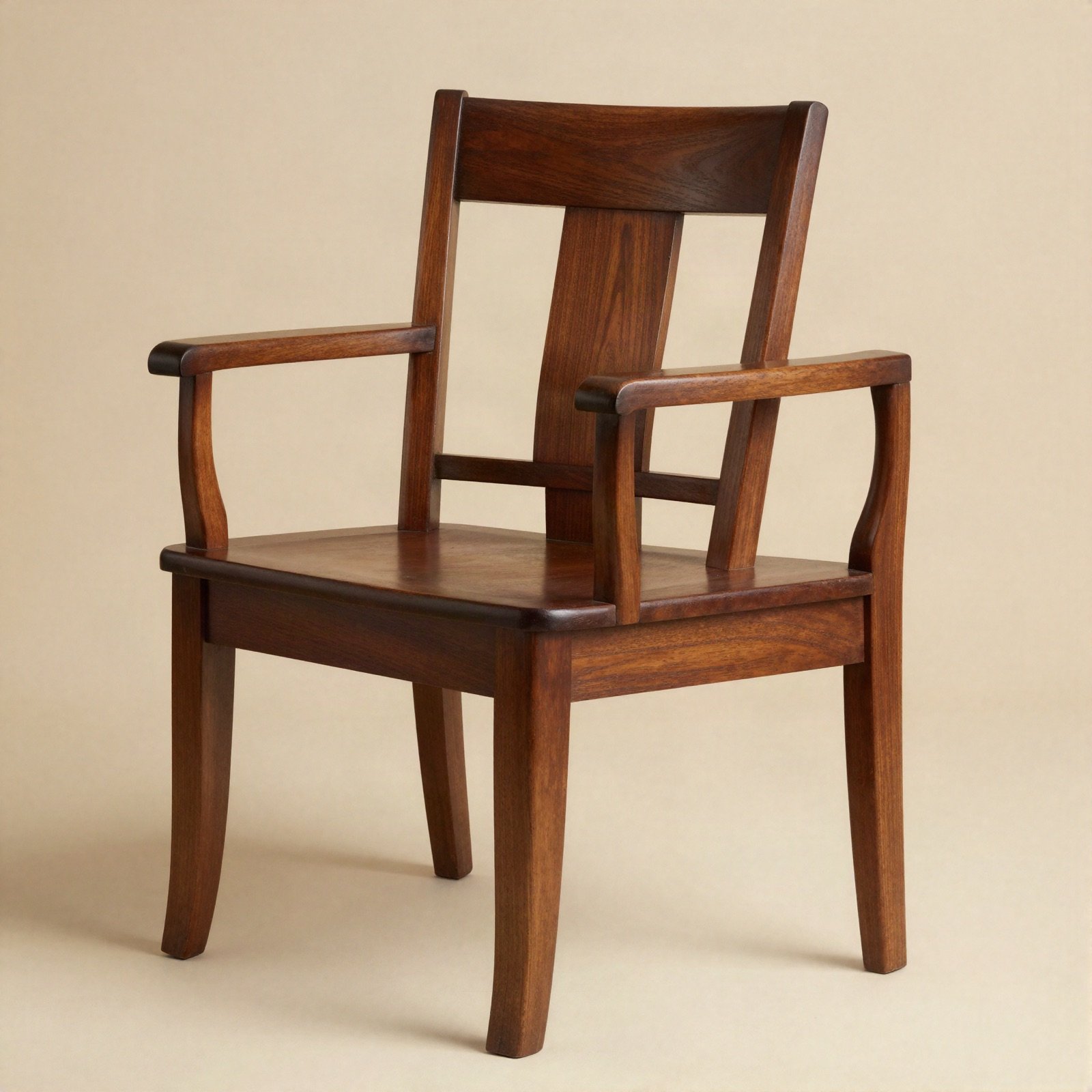 Classic walnut wooden chair with armrests