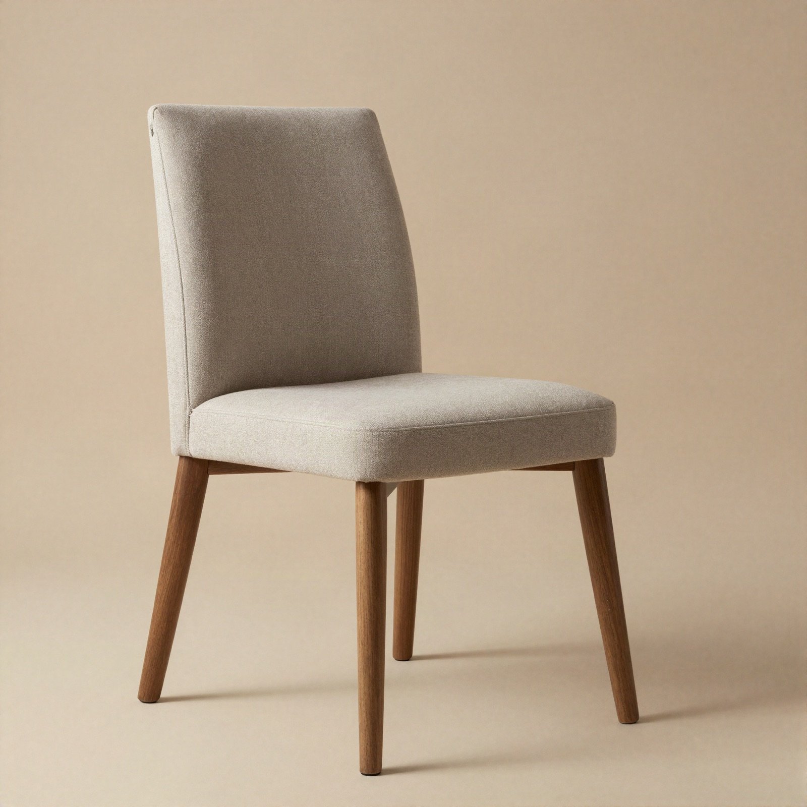 Upholstered dining chair in beige fabric with wooden legs