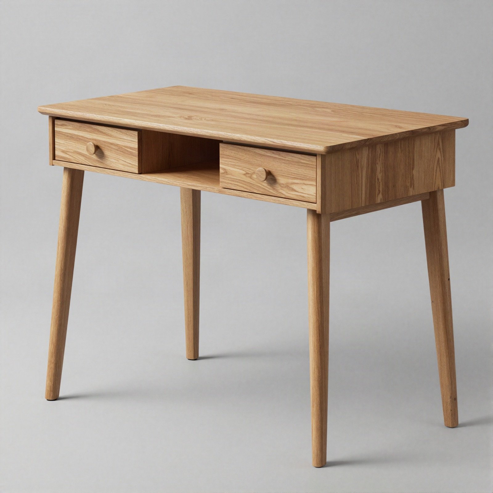 Oak writing desk with two drawers and tapered legs
