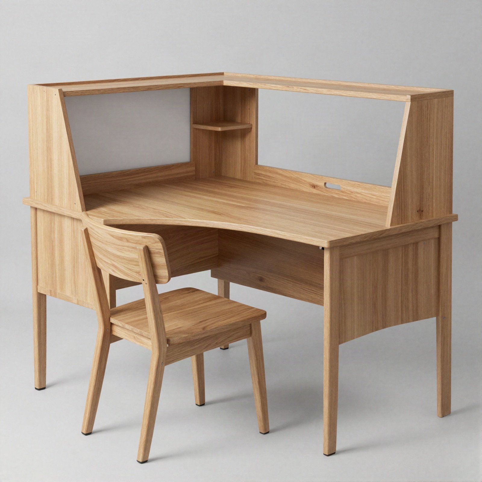 Oak corner study desk with a matching chair