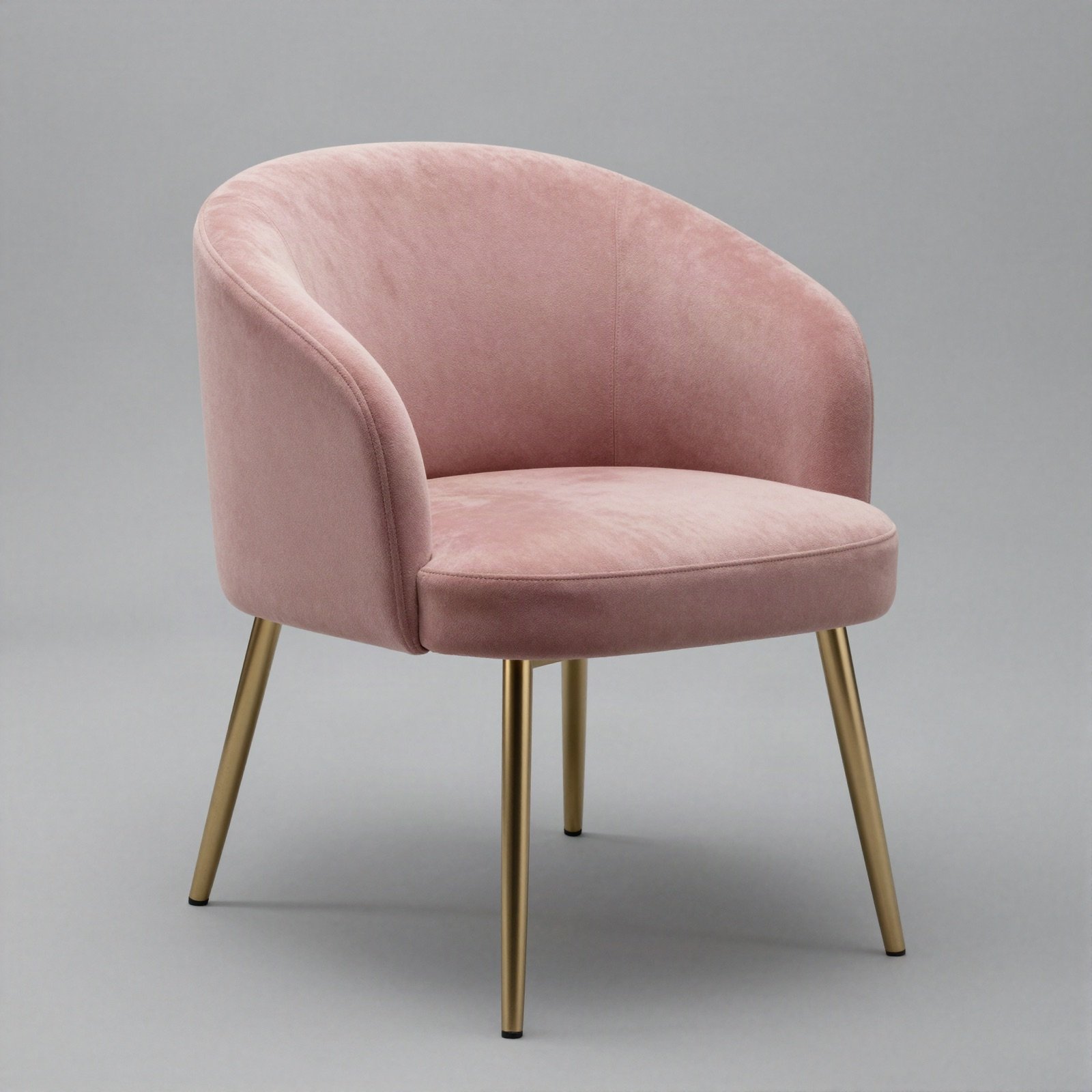 Curved pink velvet accent chair on brass legs