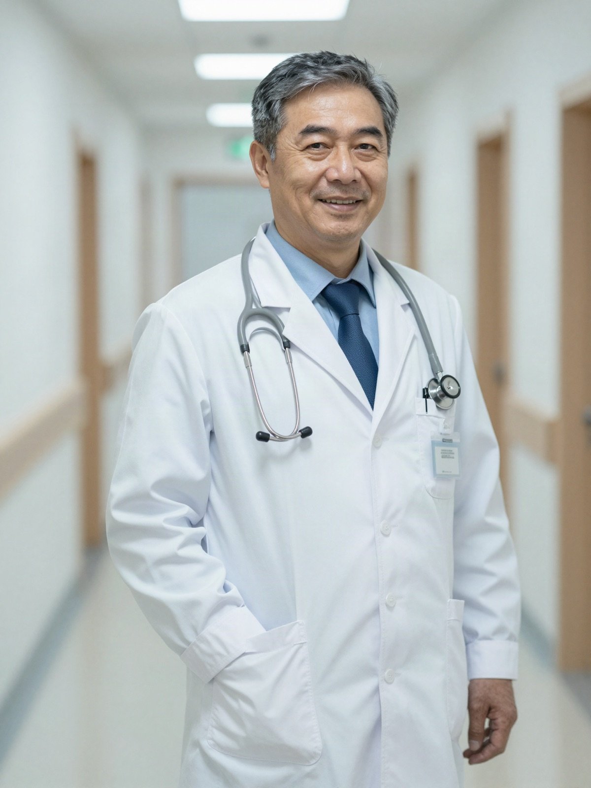 Friendly senior male doctor in a white coat