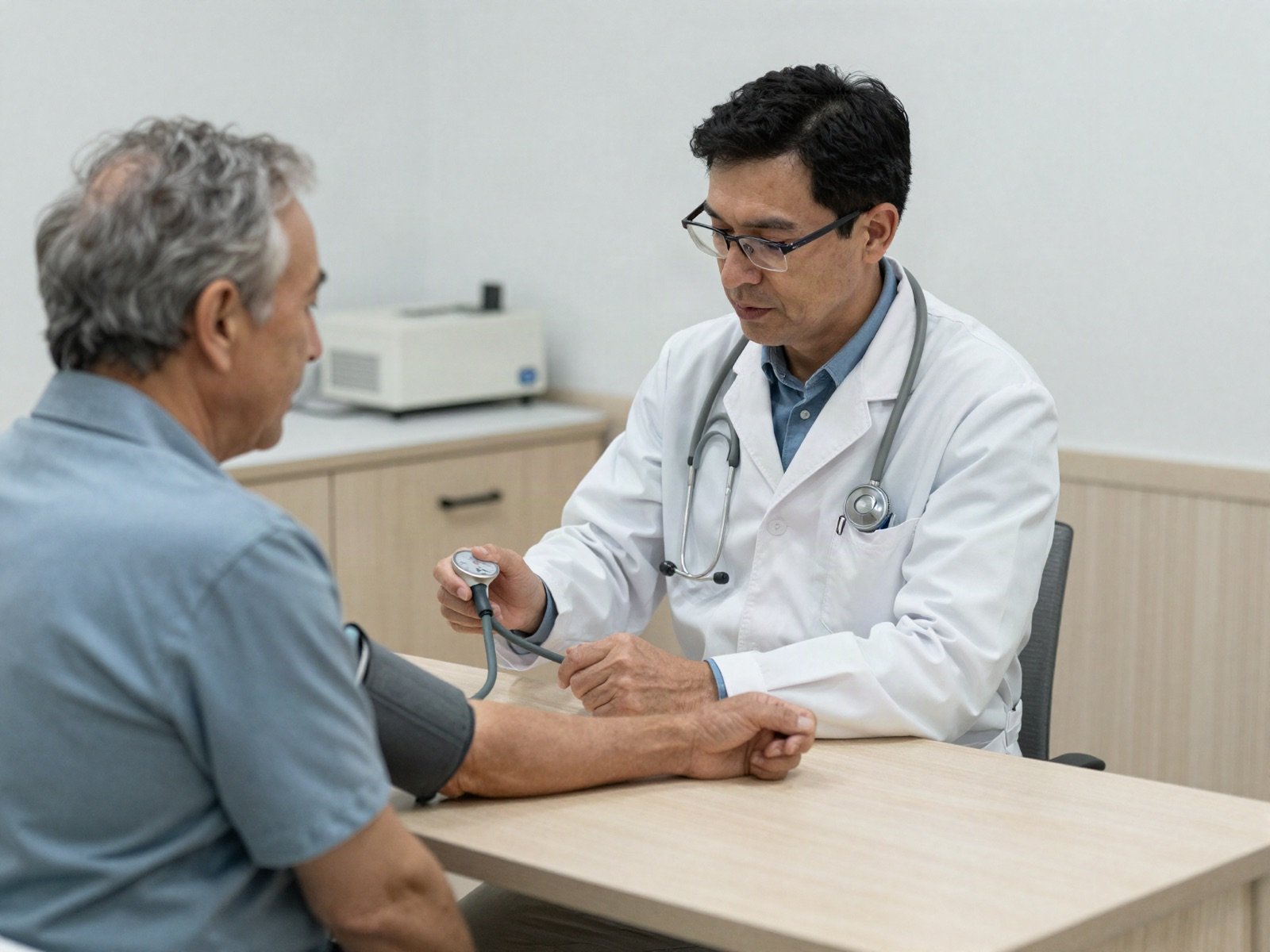 Physician measuring a senior patient's blood pressure