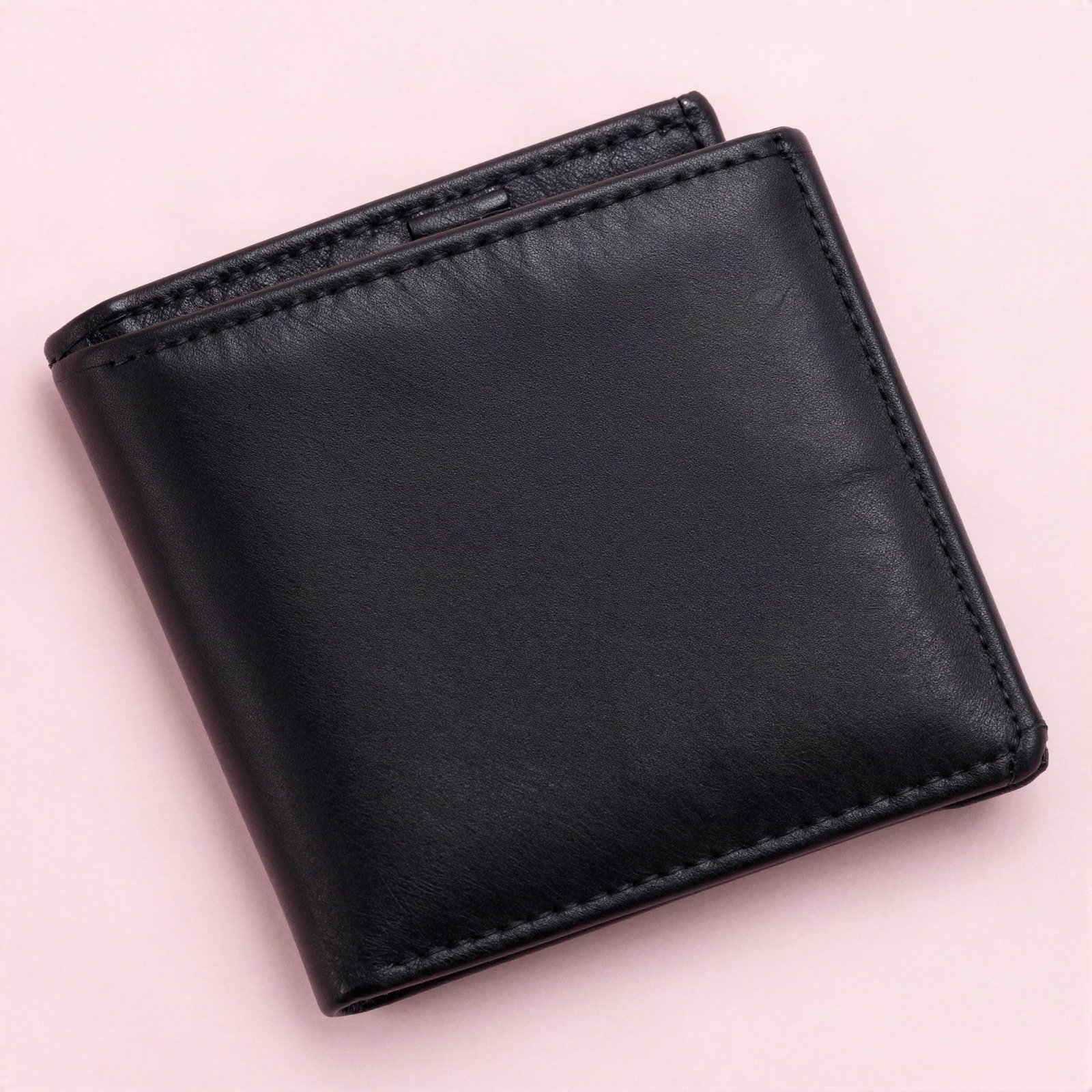 A black real leather bifold wallet