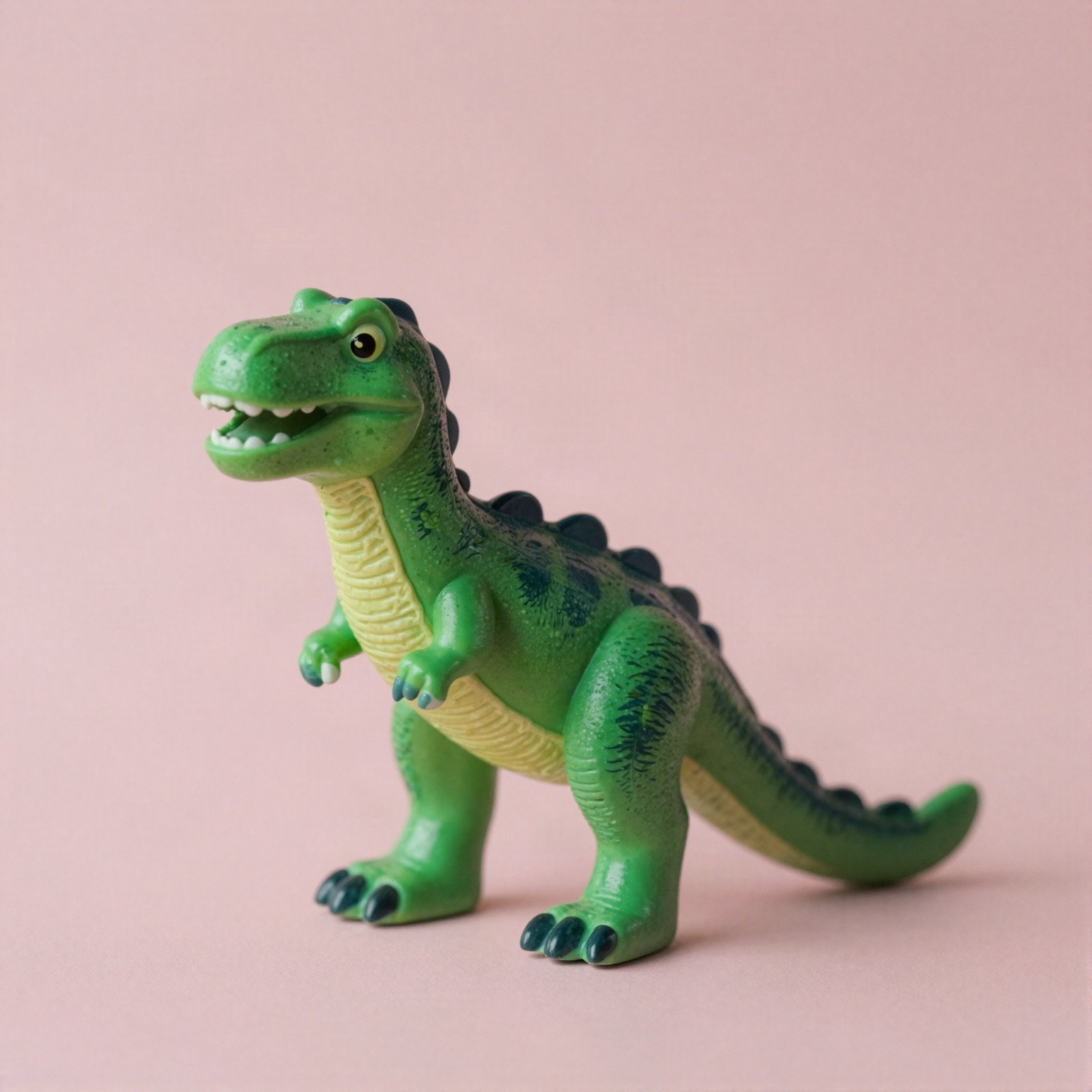 A green toy dinosaur figure