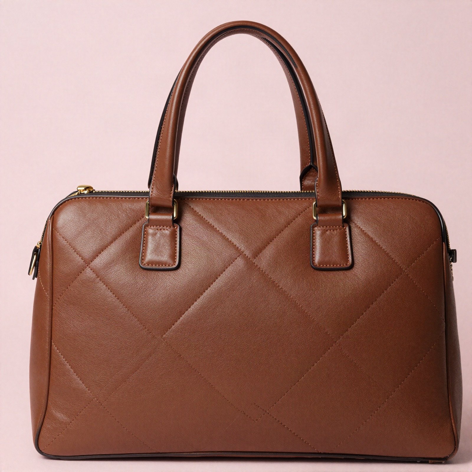 Brown quilted leather handbag with top handles