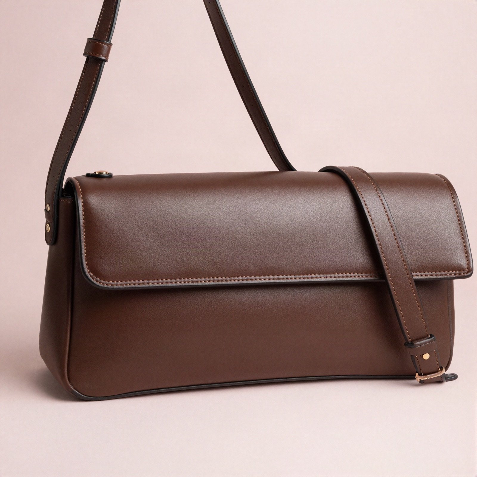Chocolate brown leather baguette shoulder bag
