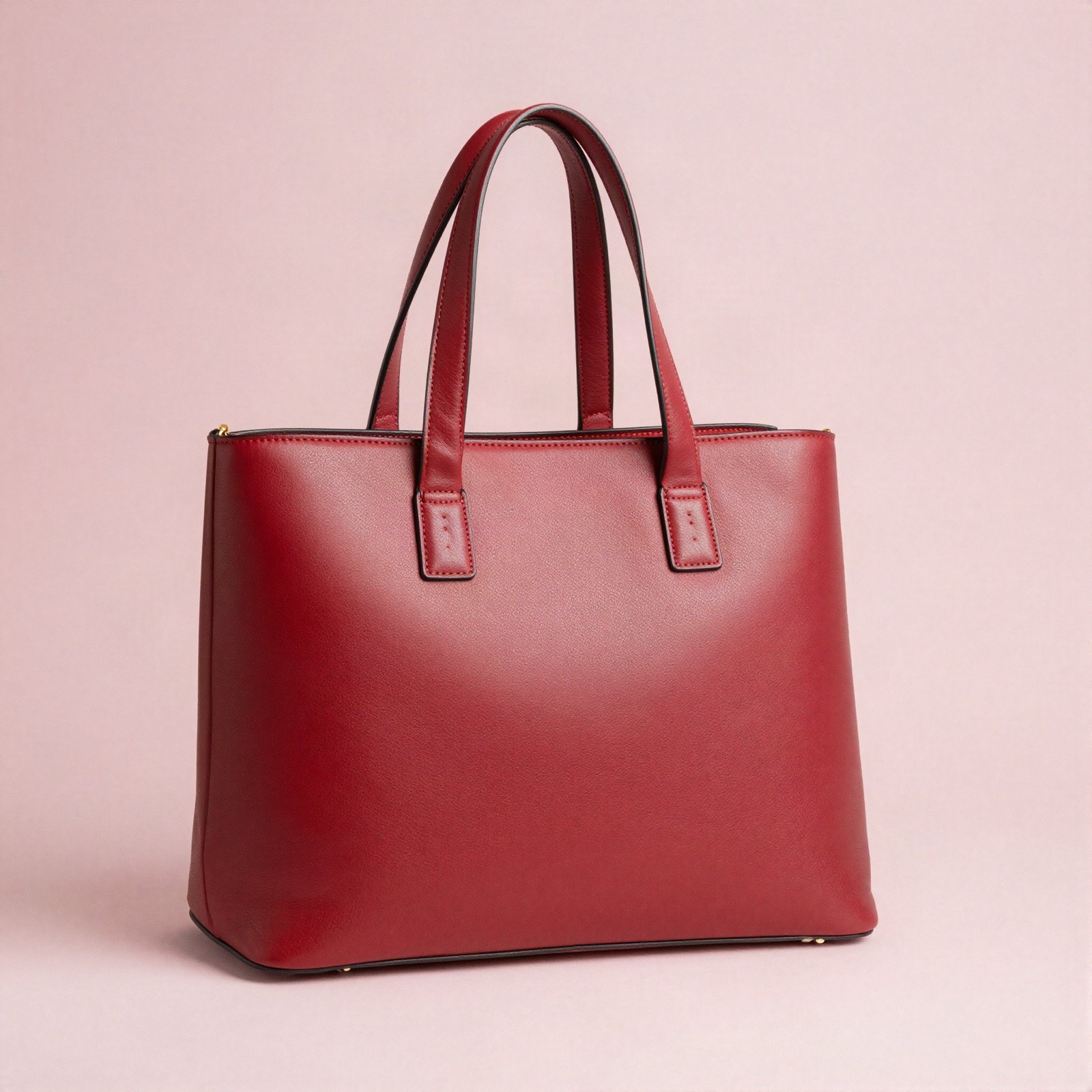 Red leather tote handbag