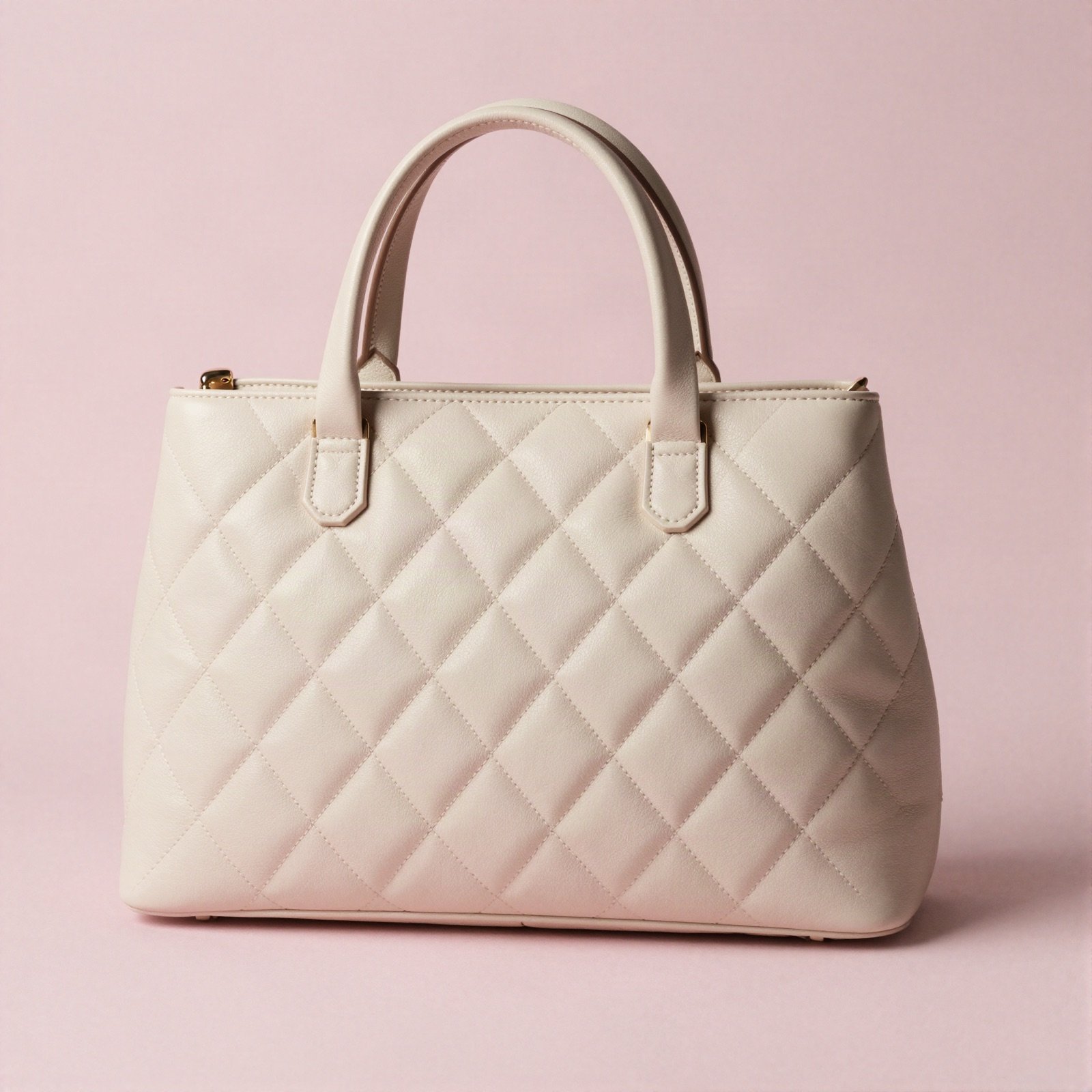 Cream quilted puffed leather handbag