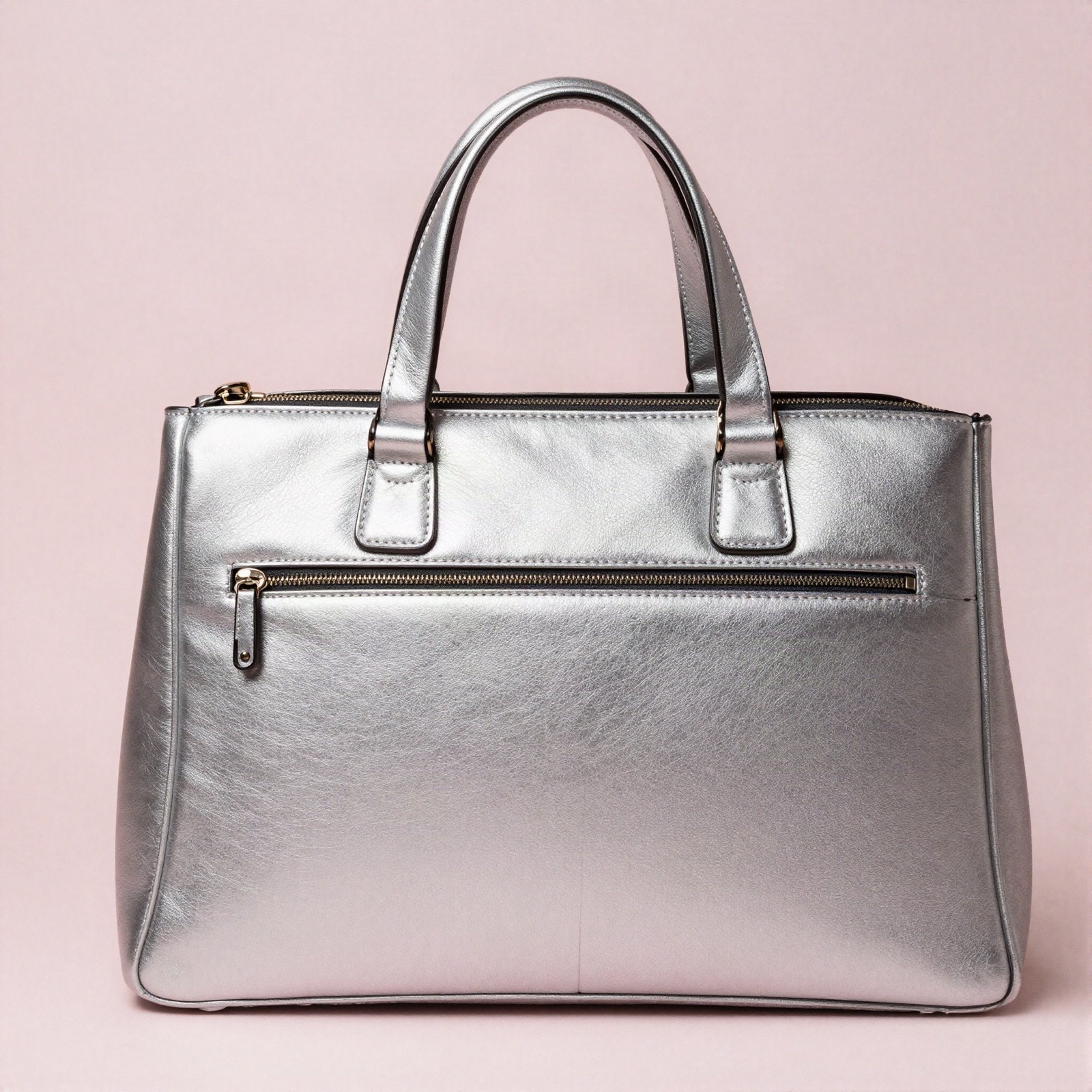 Metallic silver handbag with top handles