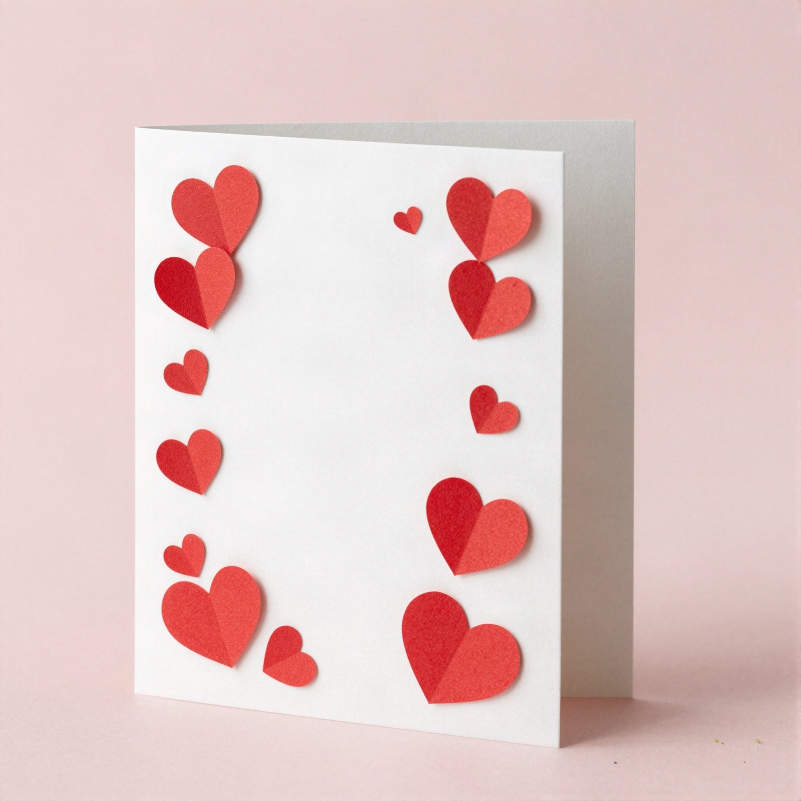Handmade card with red paper hearts