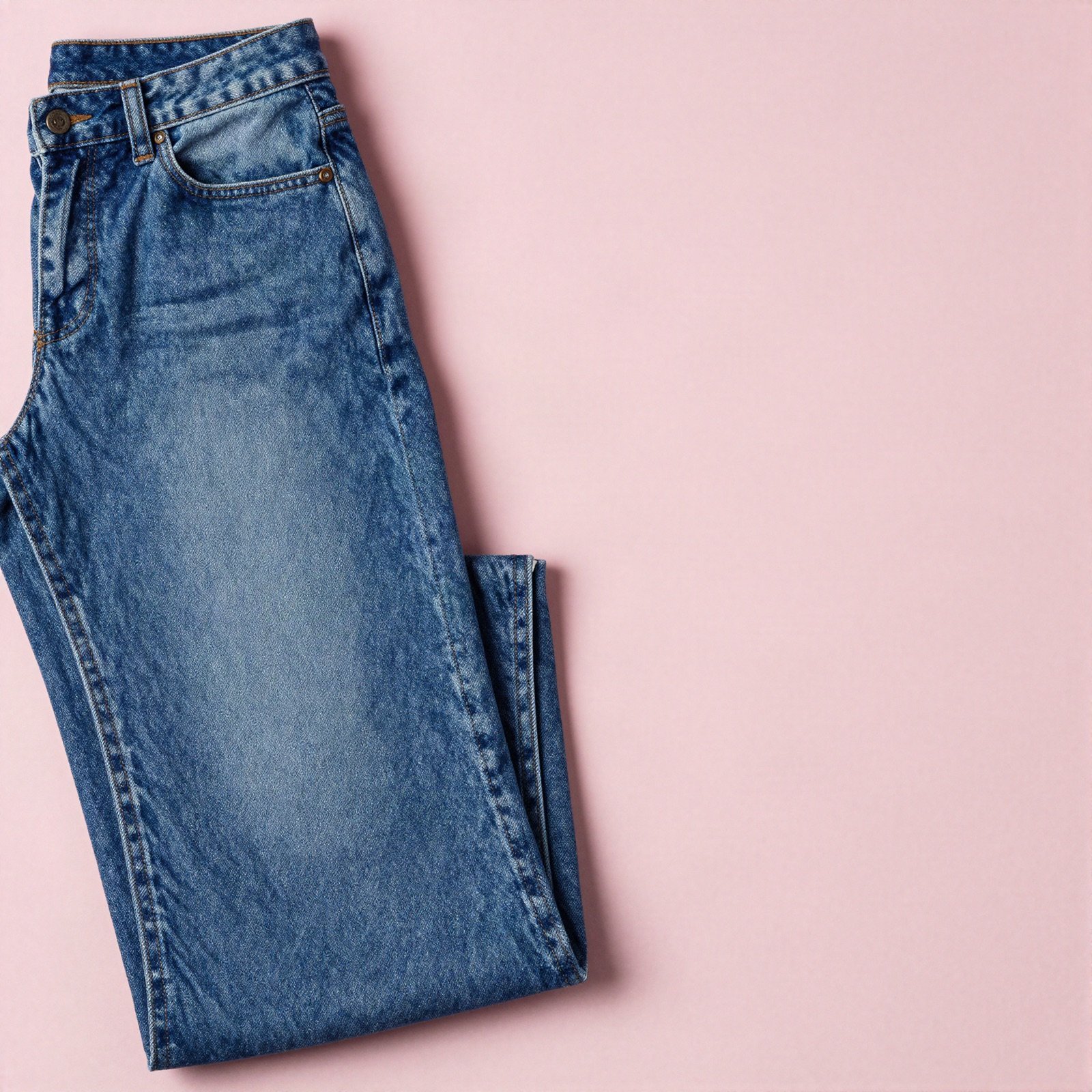 Folded blue straight fit jeans