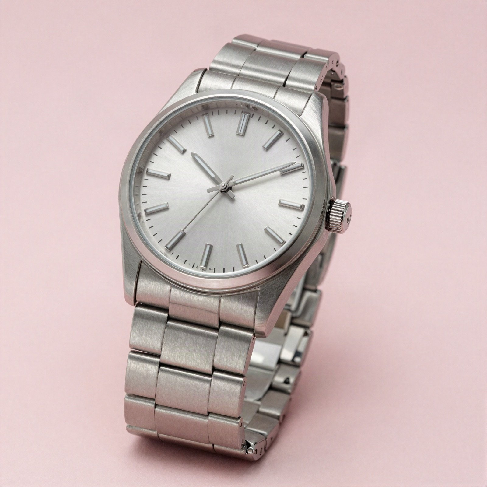 Stainless steel men's watch with a silver dial