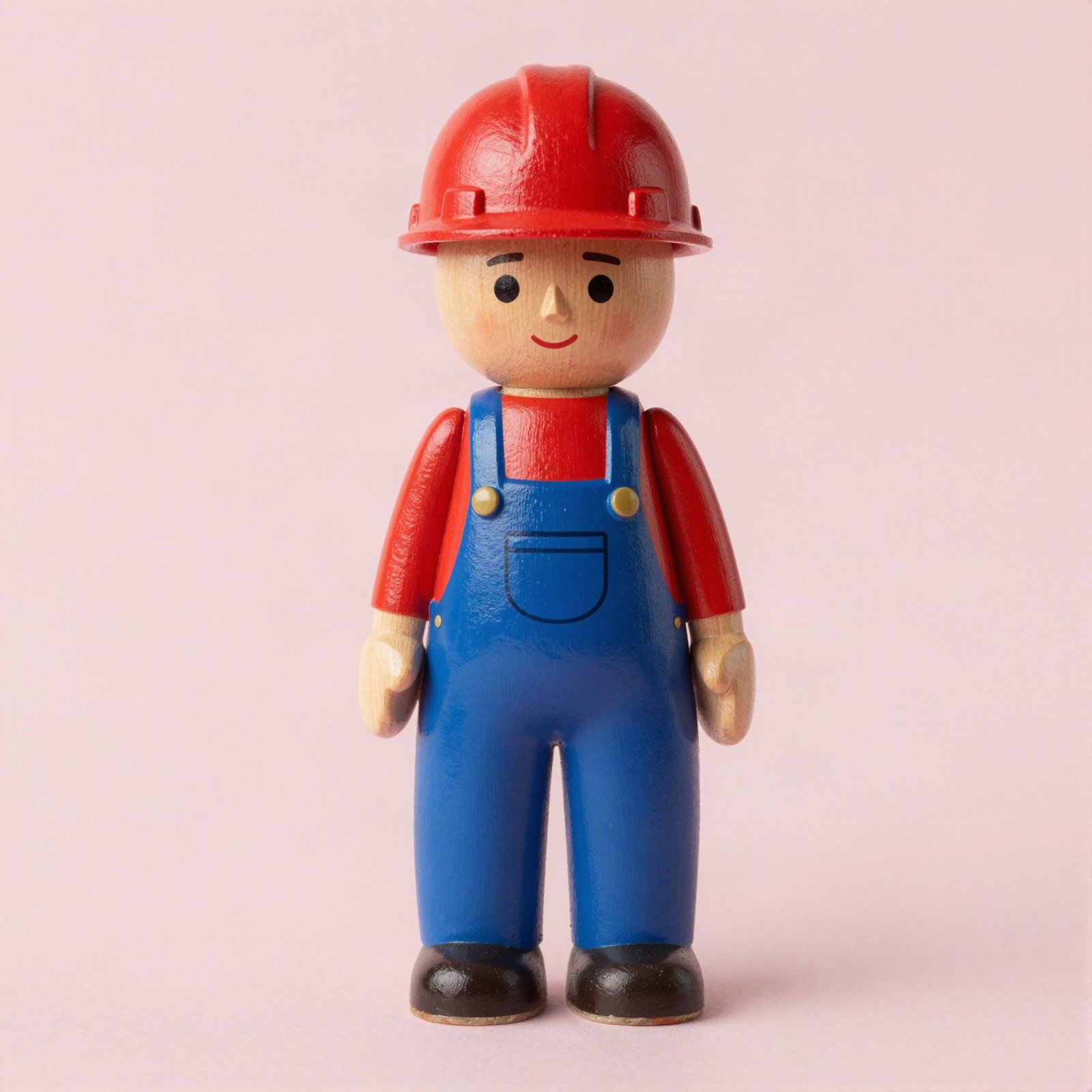 Wooden peg doll handyman in red and blue