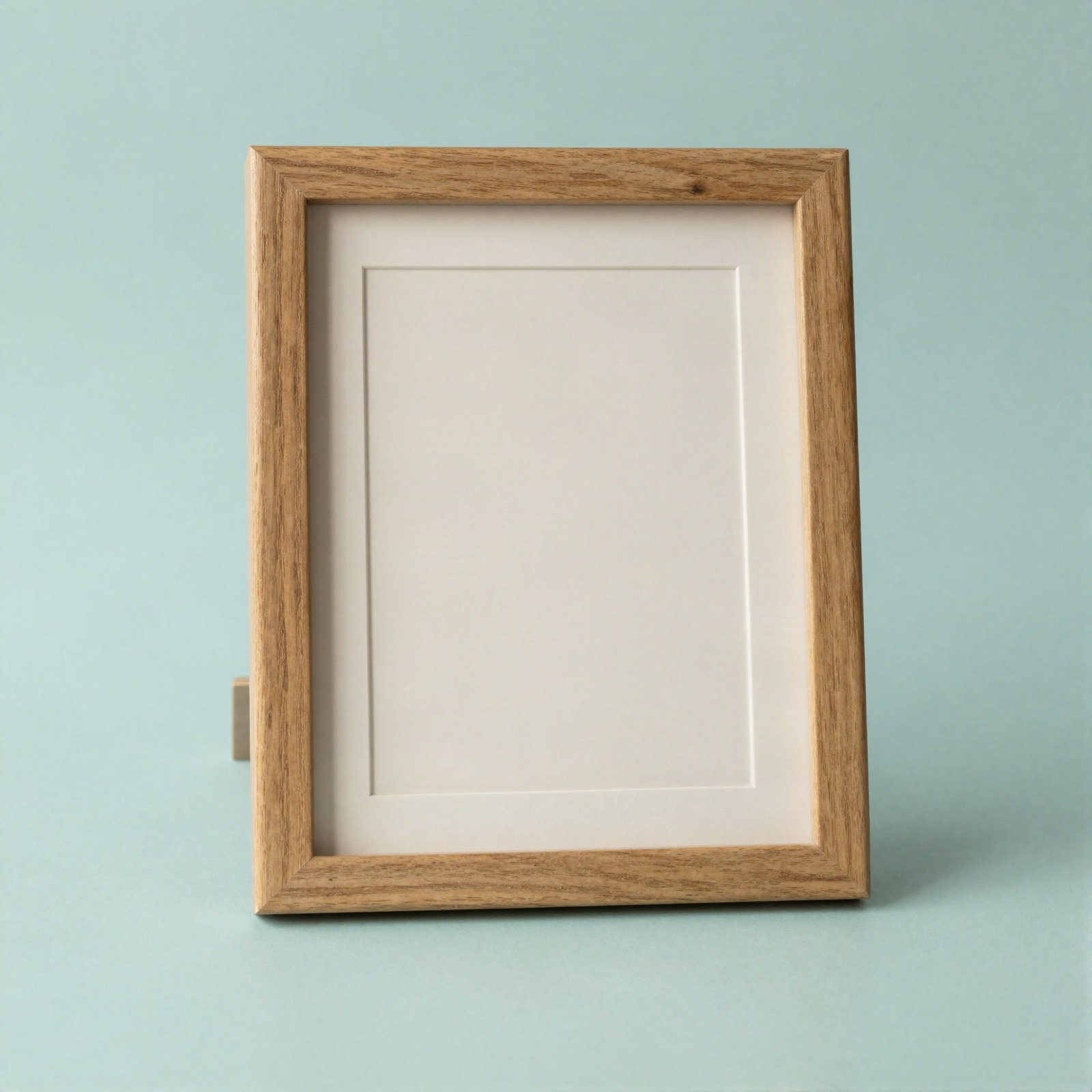 An empty oak wooden photo frame with a cream mount