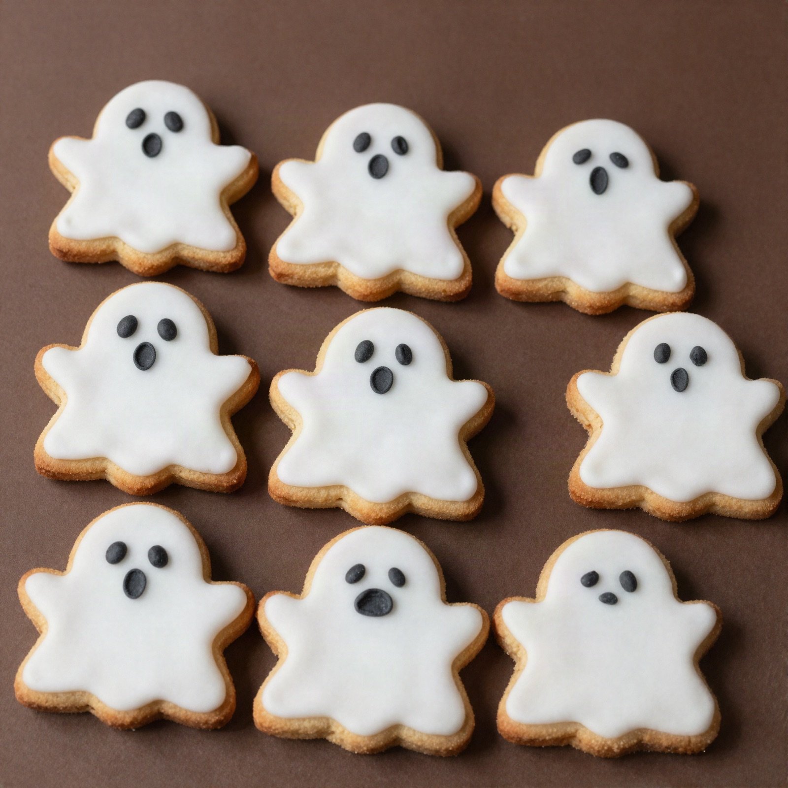 Ghost-shaped butter cookies with white icing