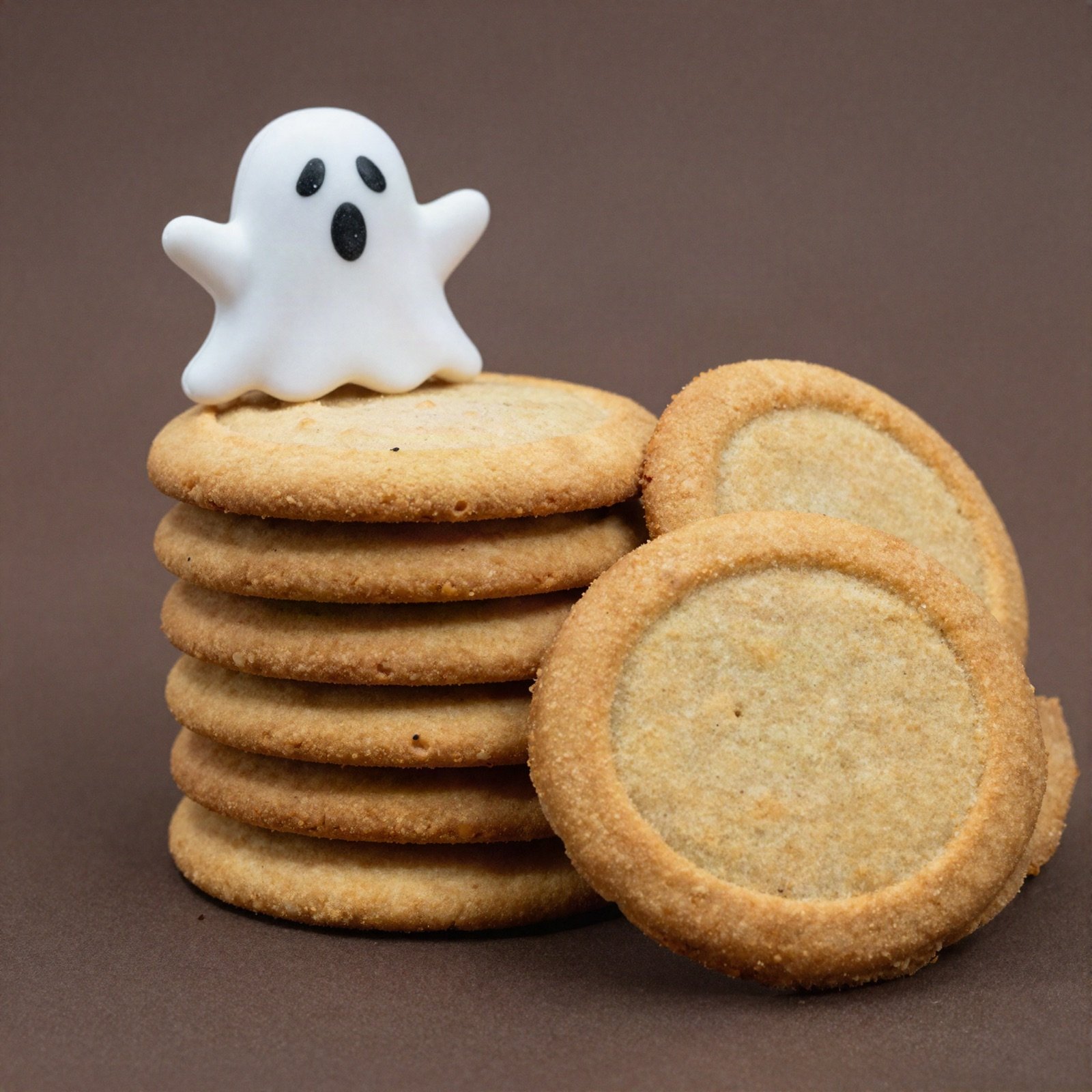 A stack of gingersnap cookies topped with a small ghost