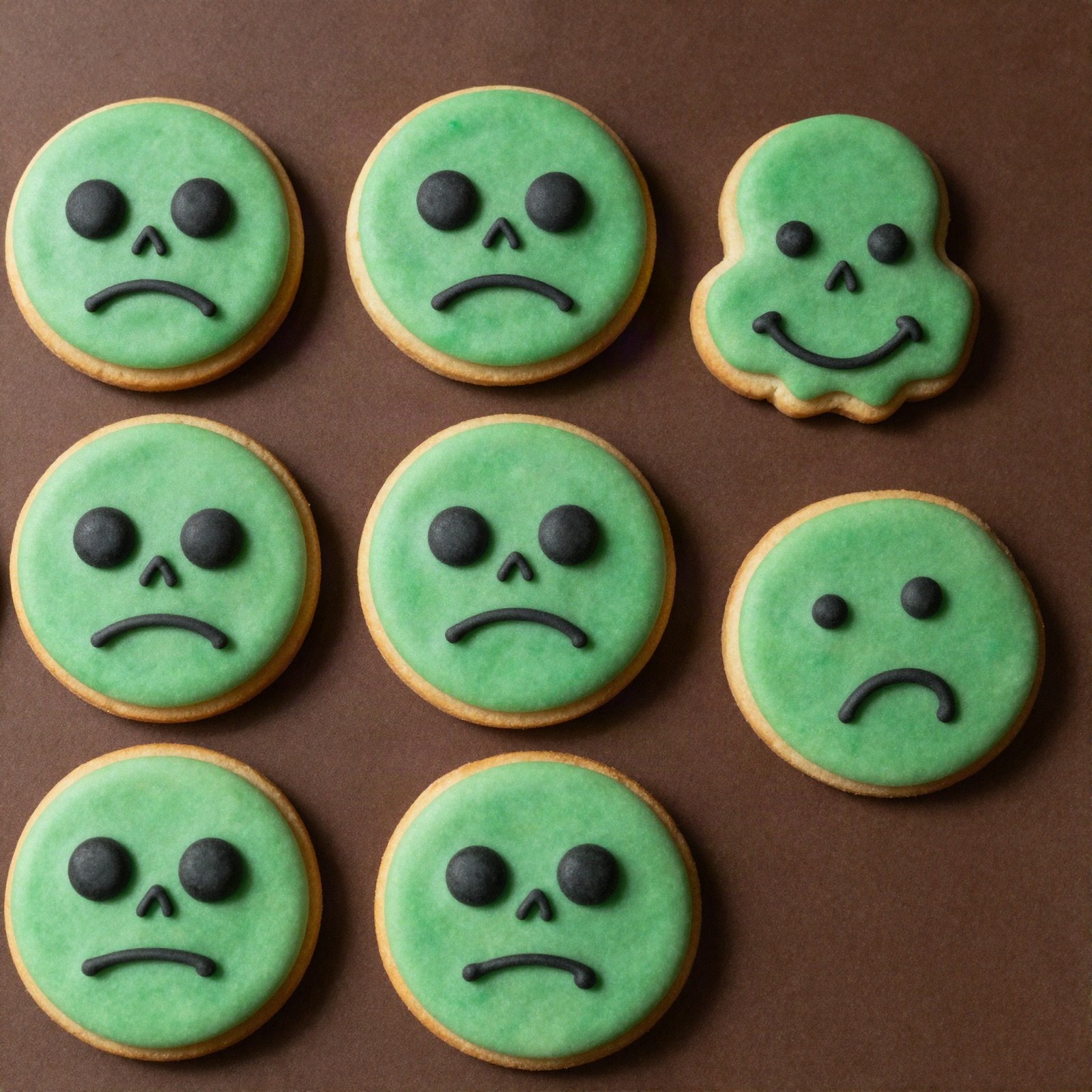 Green iced zombie-face sugar cookies