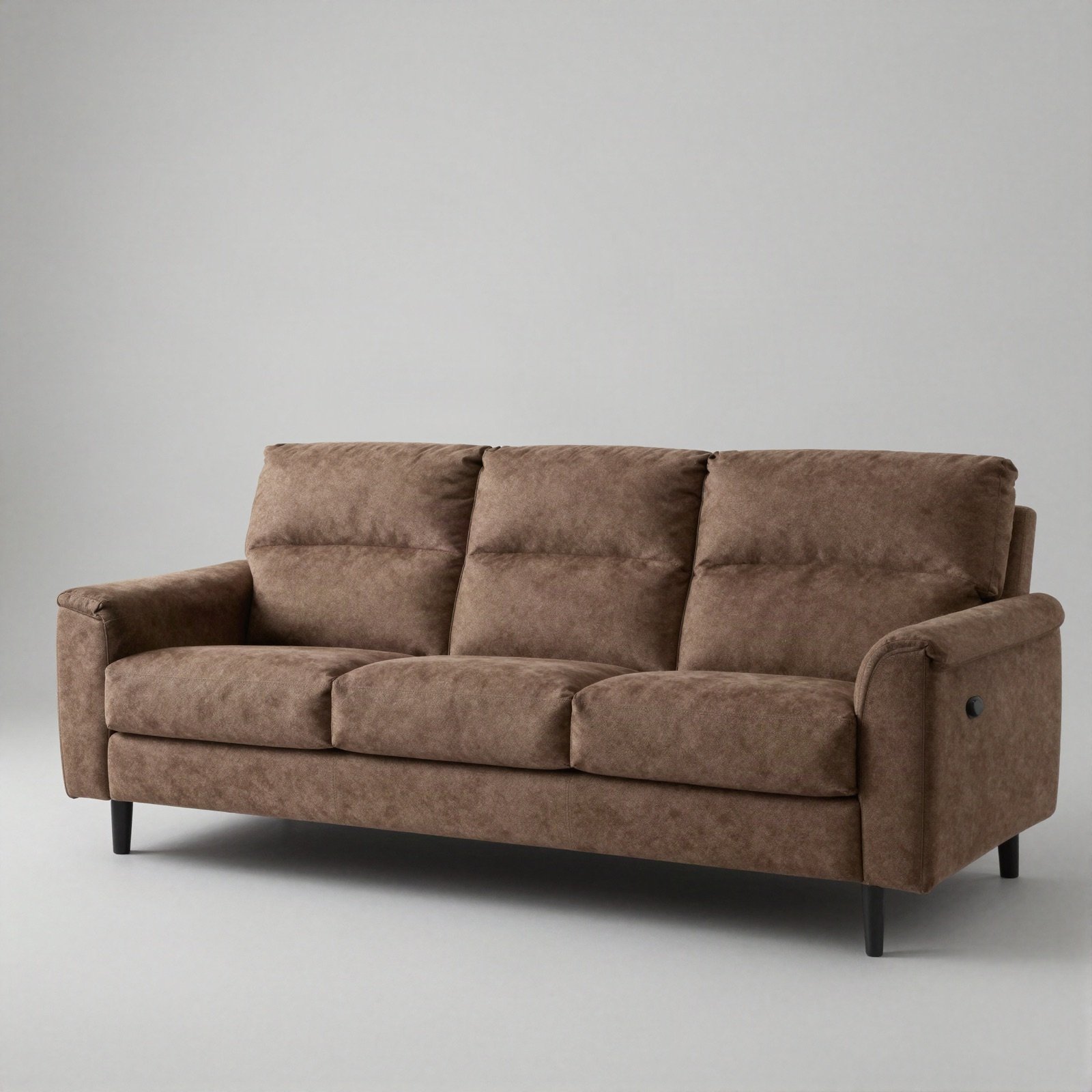 A brown three-seater living room sofa