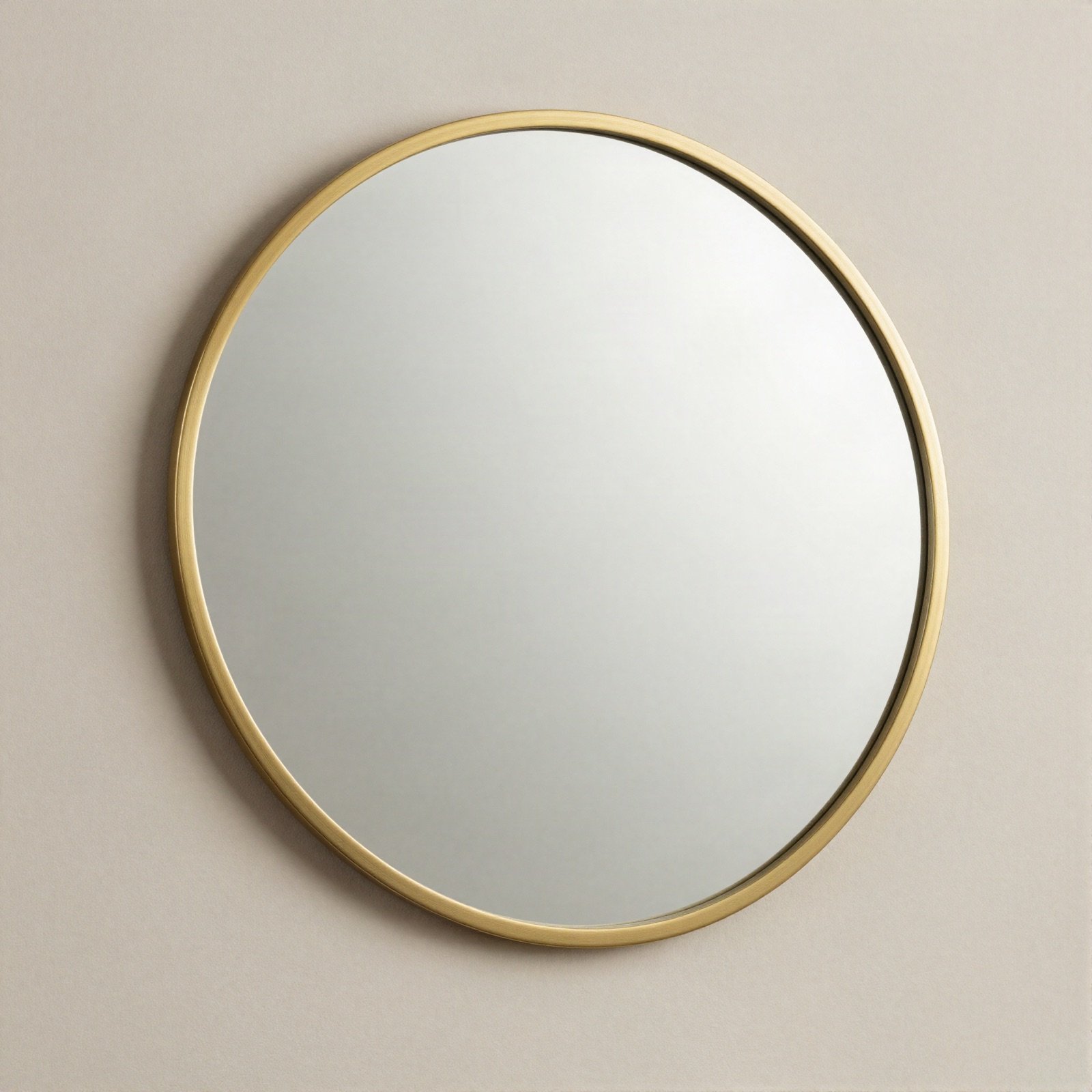 Round wall mirror with a thin brushed gold frame
