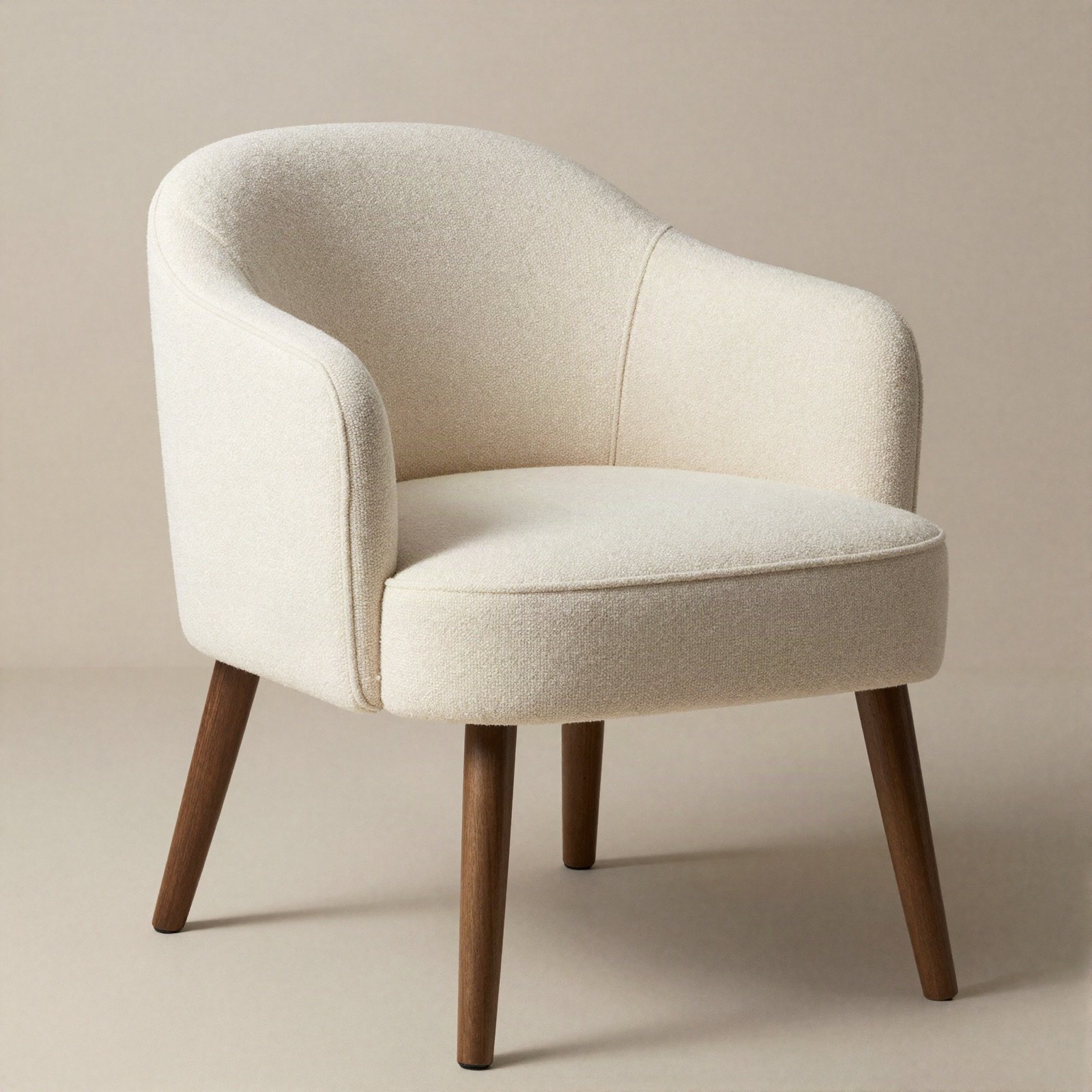 Cream boucle accent chair with walnut legs