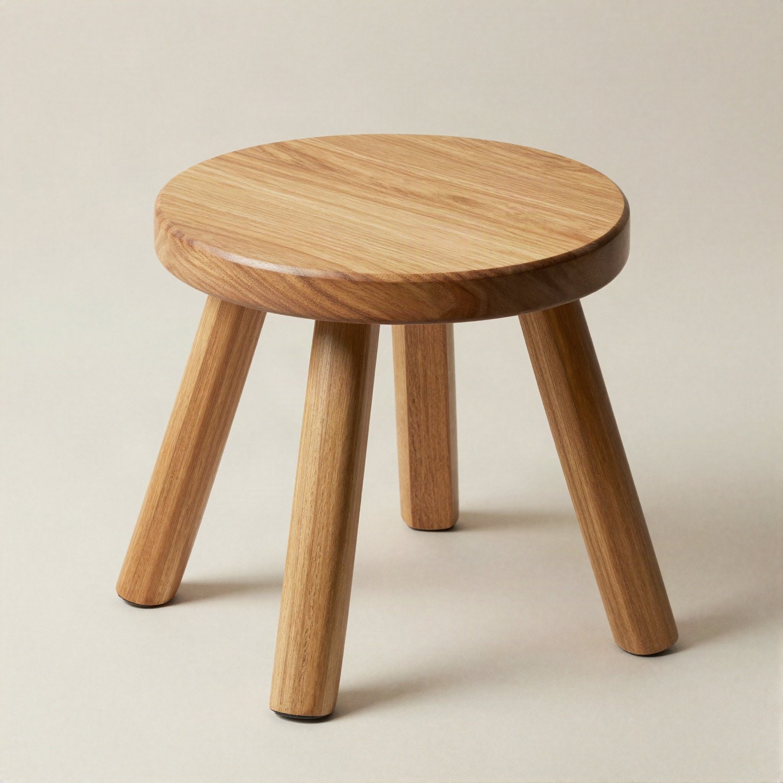Small round oak stool with four legs