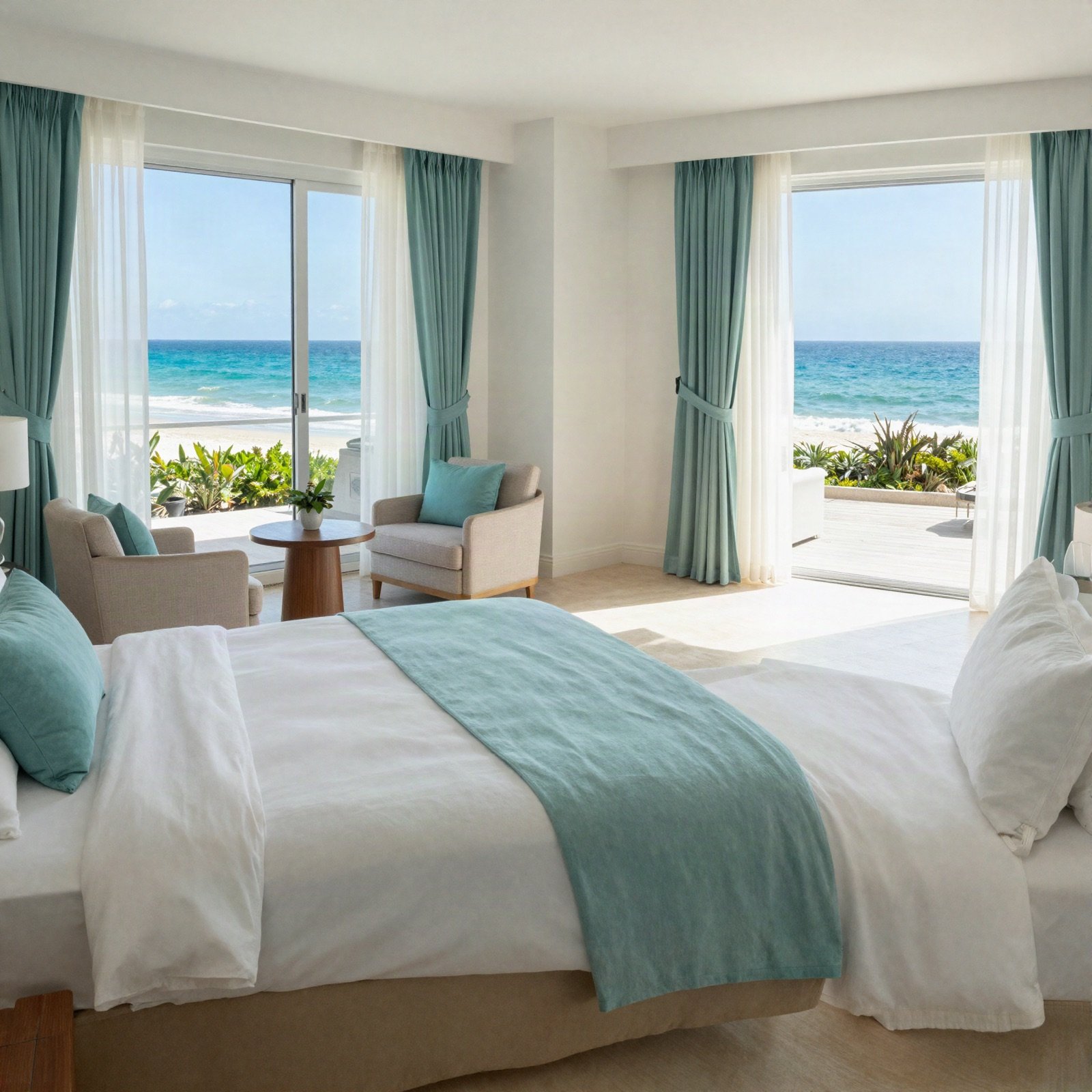 Deluxe suite with a king-size bed, sitting area and sea views