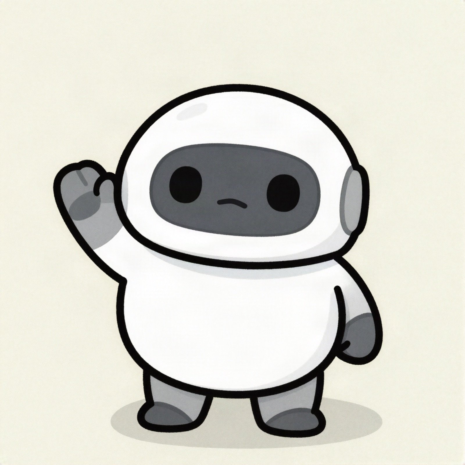 Character illustration of a small round robot waving