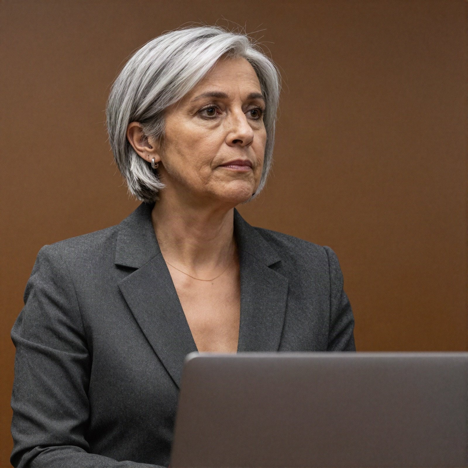 Attorney with short silver hair in a charcoal suit