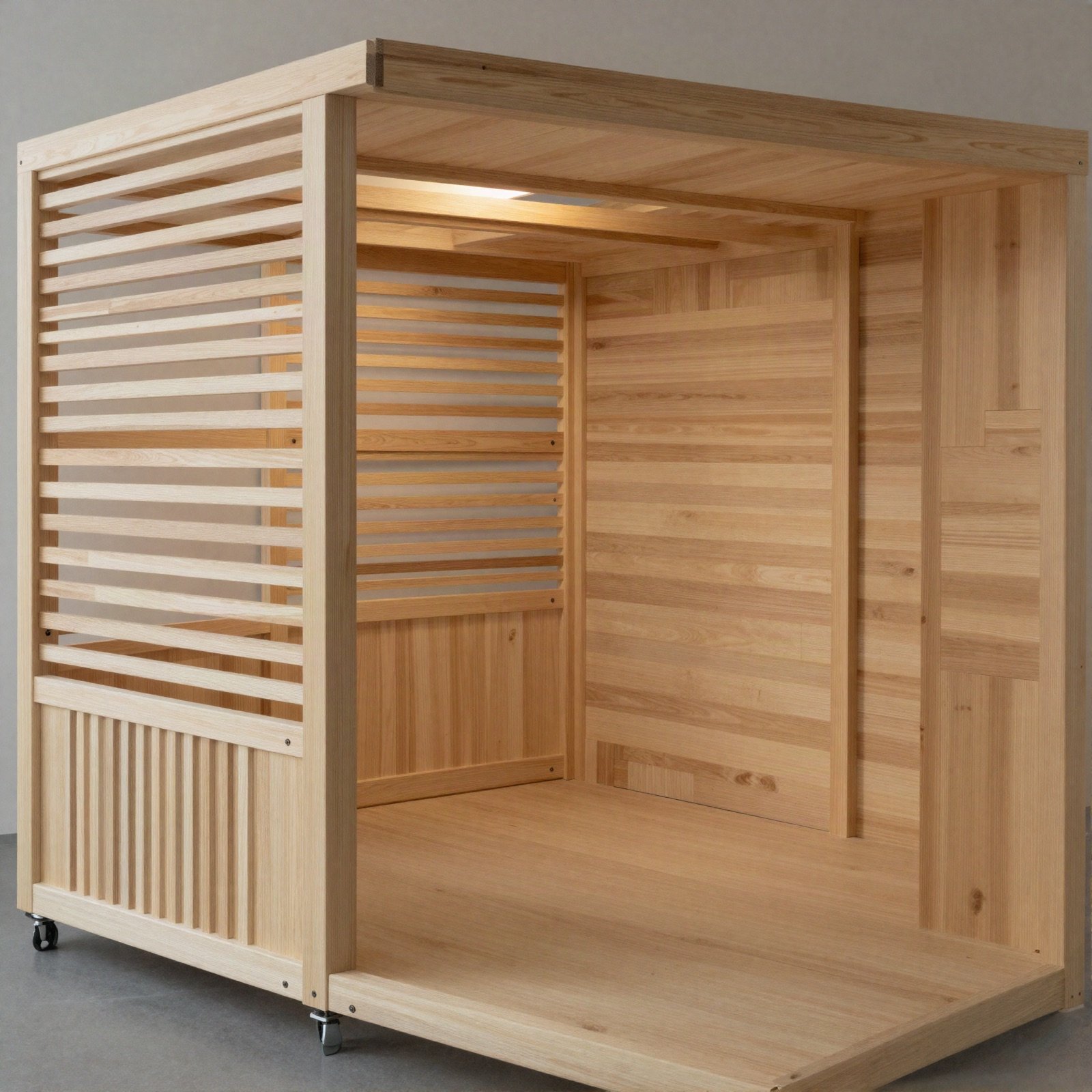Modular timber pavilion with slatted wooden walls