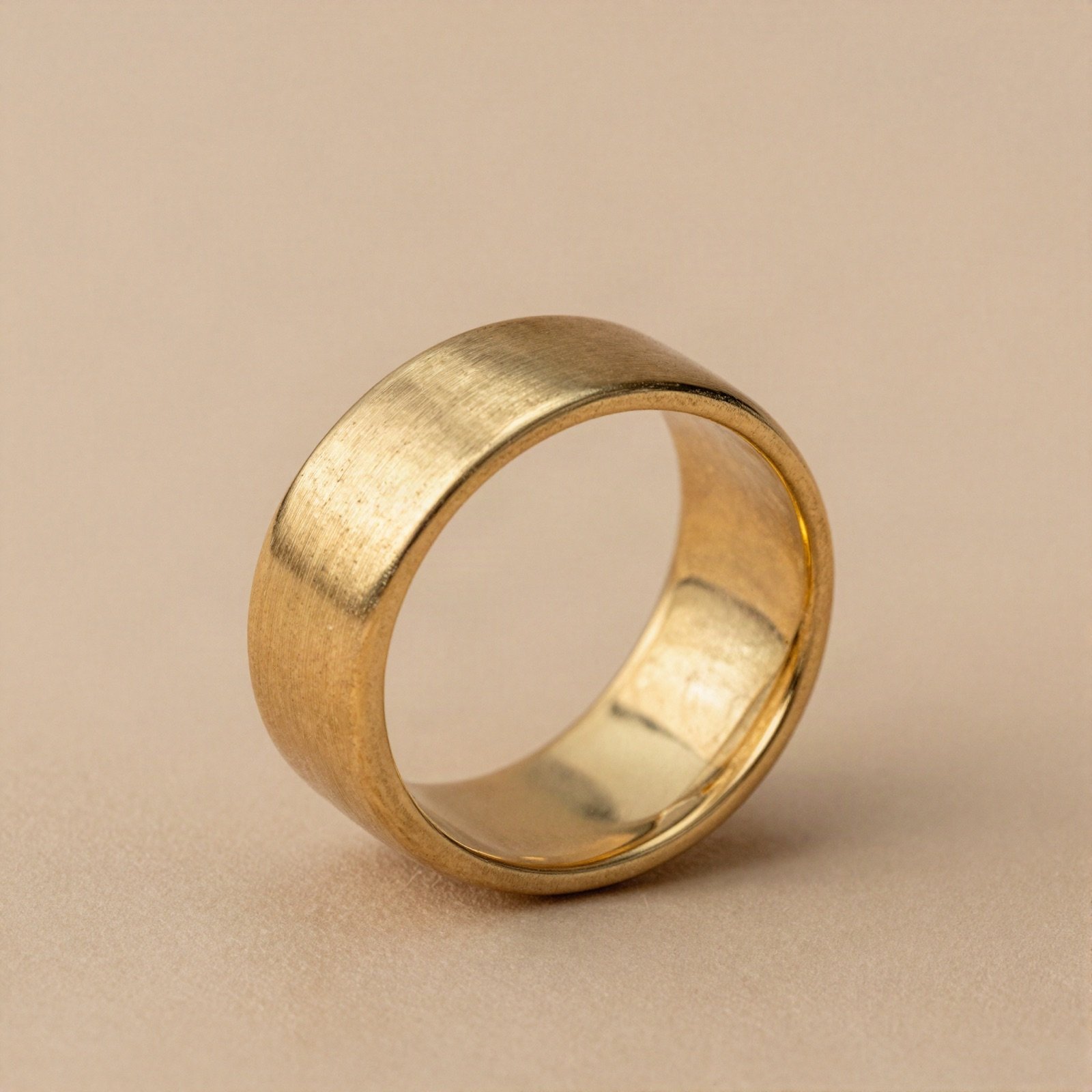 Wide brushed gold band ring