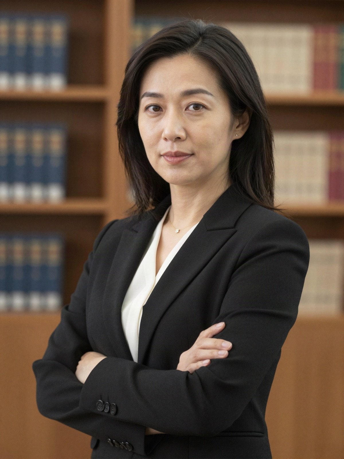 Portrait of a female attorney in a black blazer with arms crossed