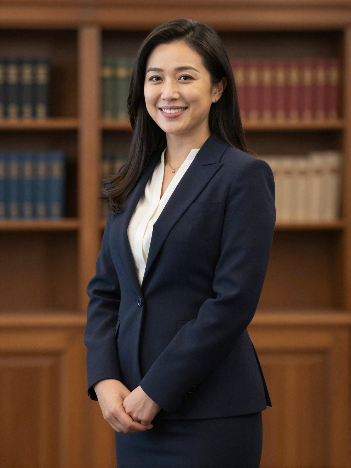Portrait of a smiling female attorney in a navy suit