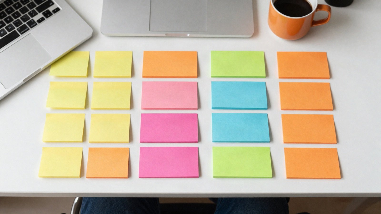 Colourful sticky notes arranged in columns for a content plan