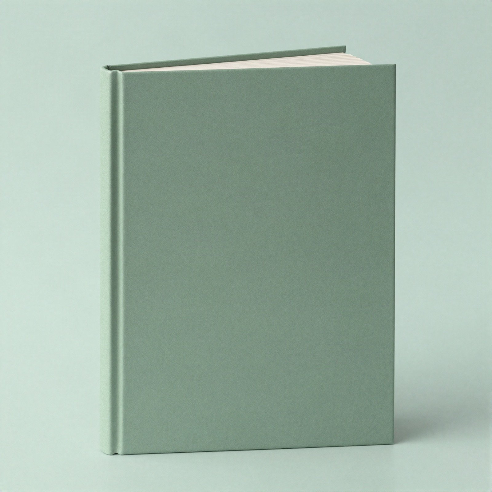 Hardcover book with a sage green cover