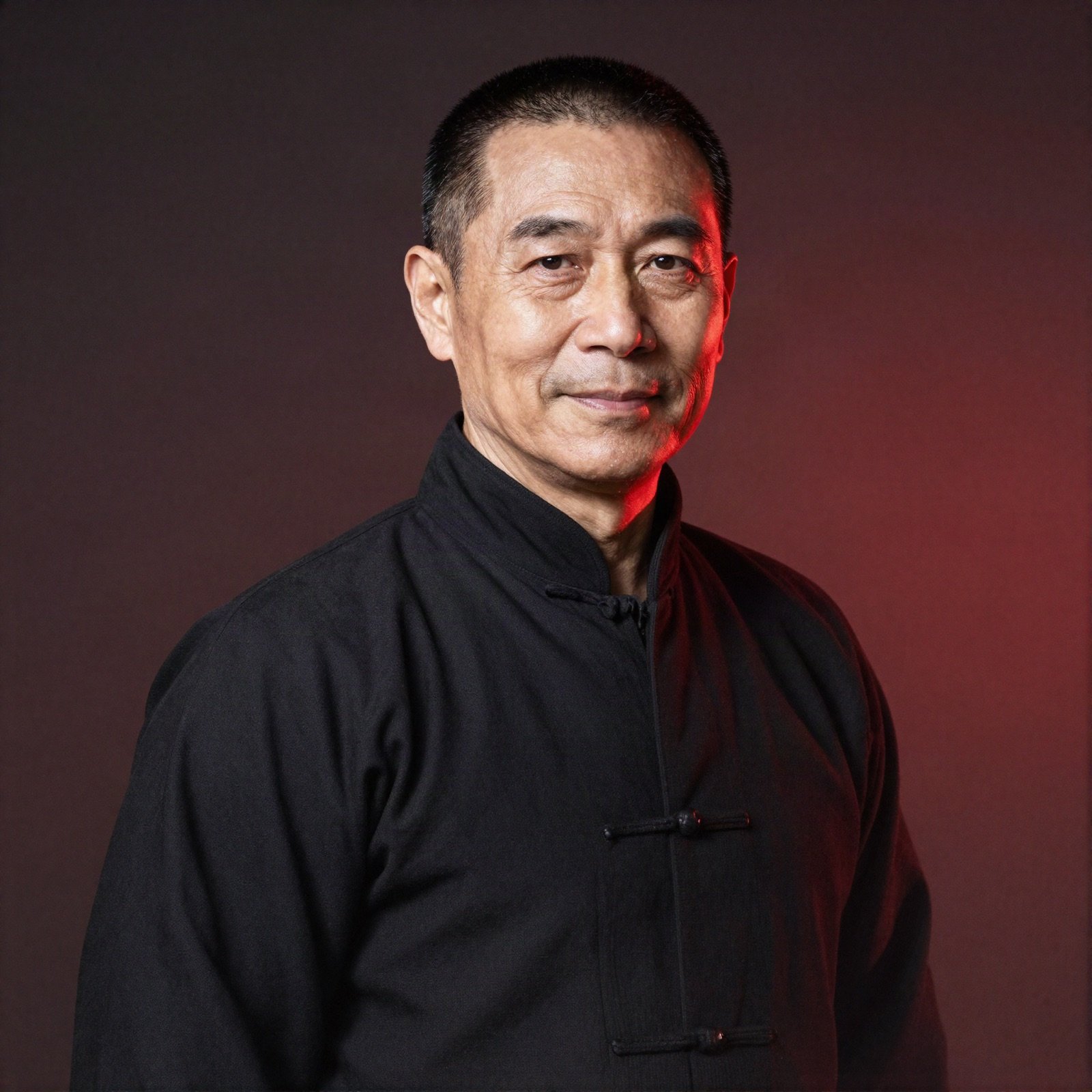 Portrait of a kung fu instructor in a black traditional jacket