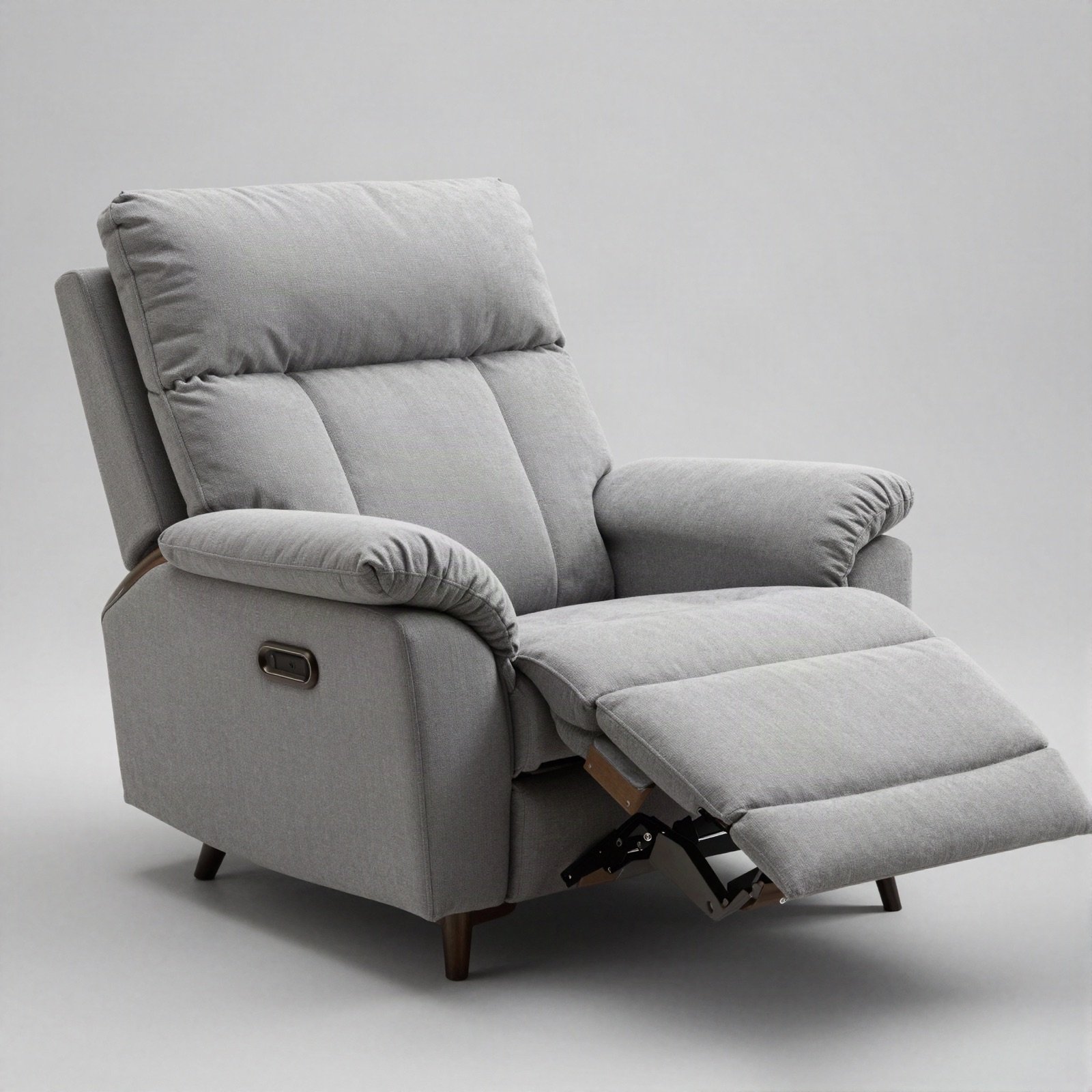 A grey reclining lounge chair