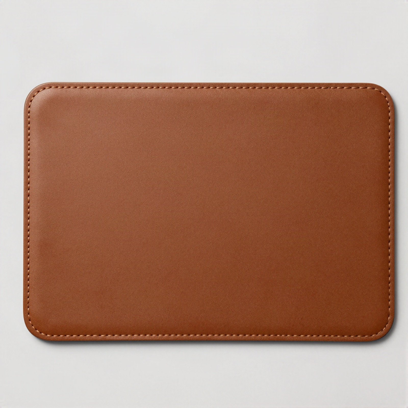 A brown stitched leather mouse pad