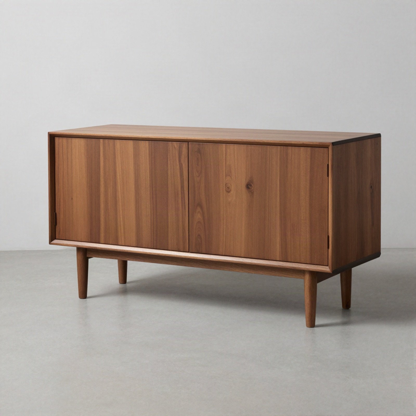 A walnut storage cabinet on slim legs