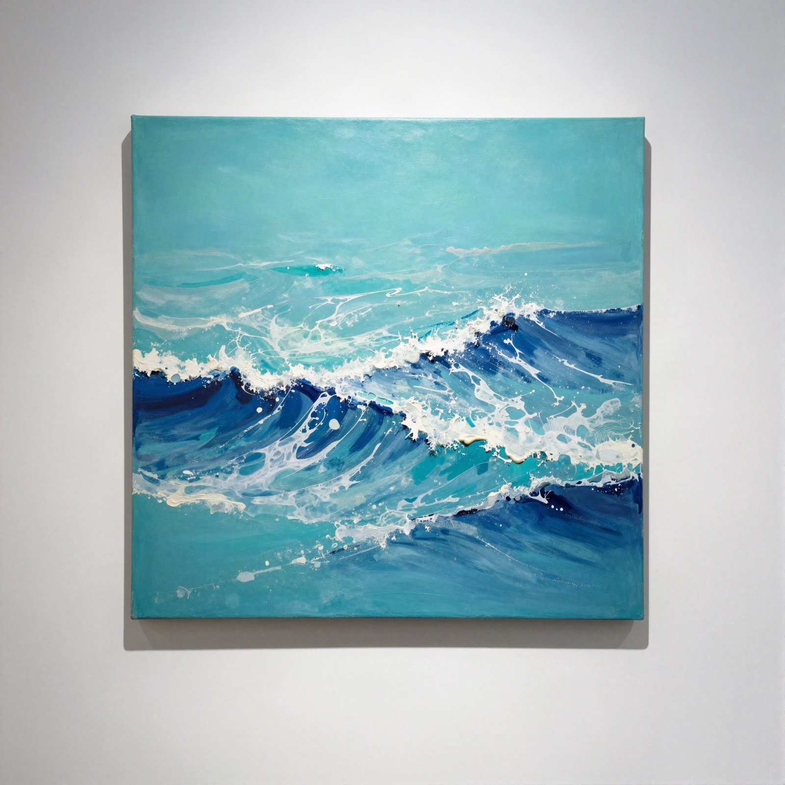 Abstract painting of turquoise and deep blue waves