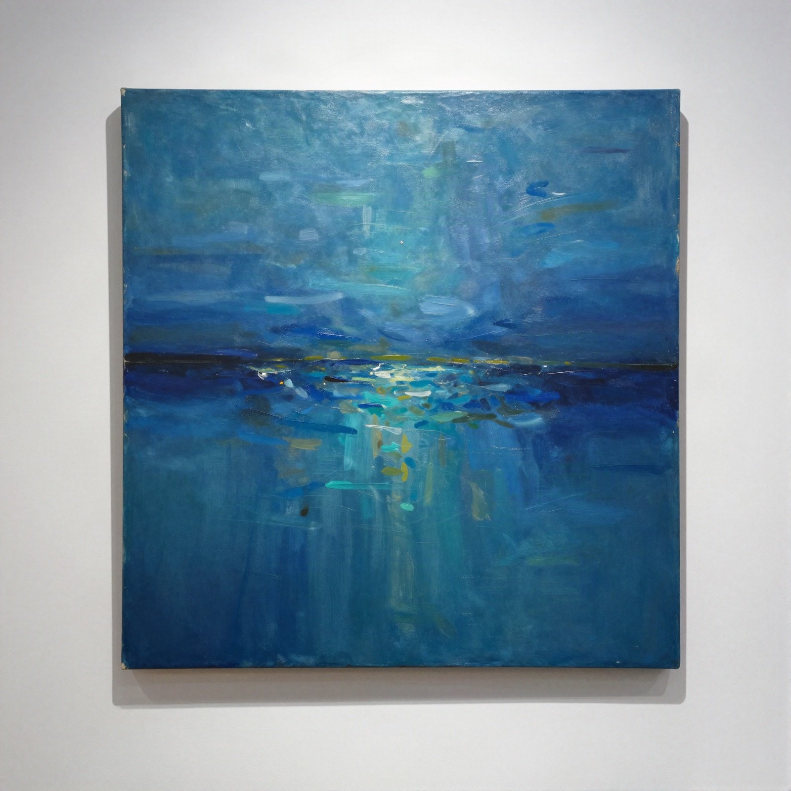 Abstract painting in deep blues recalling the open sea