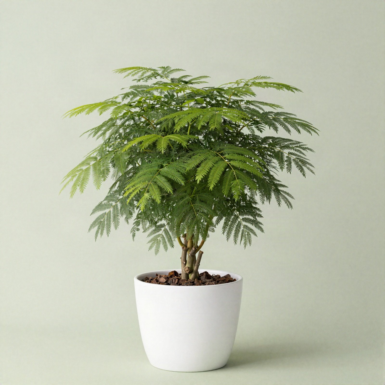 A ming aralia with fine feathery foliage in a white ceramic pot