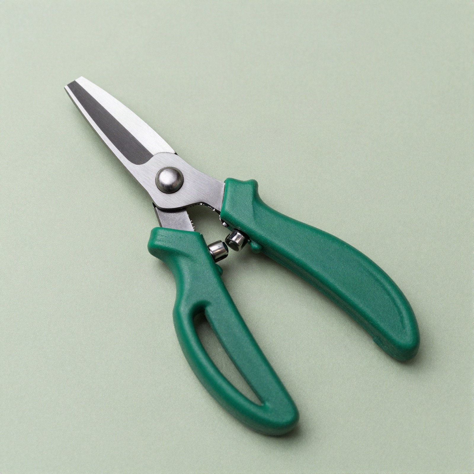 Straight-blade garden snips with green handles