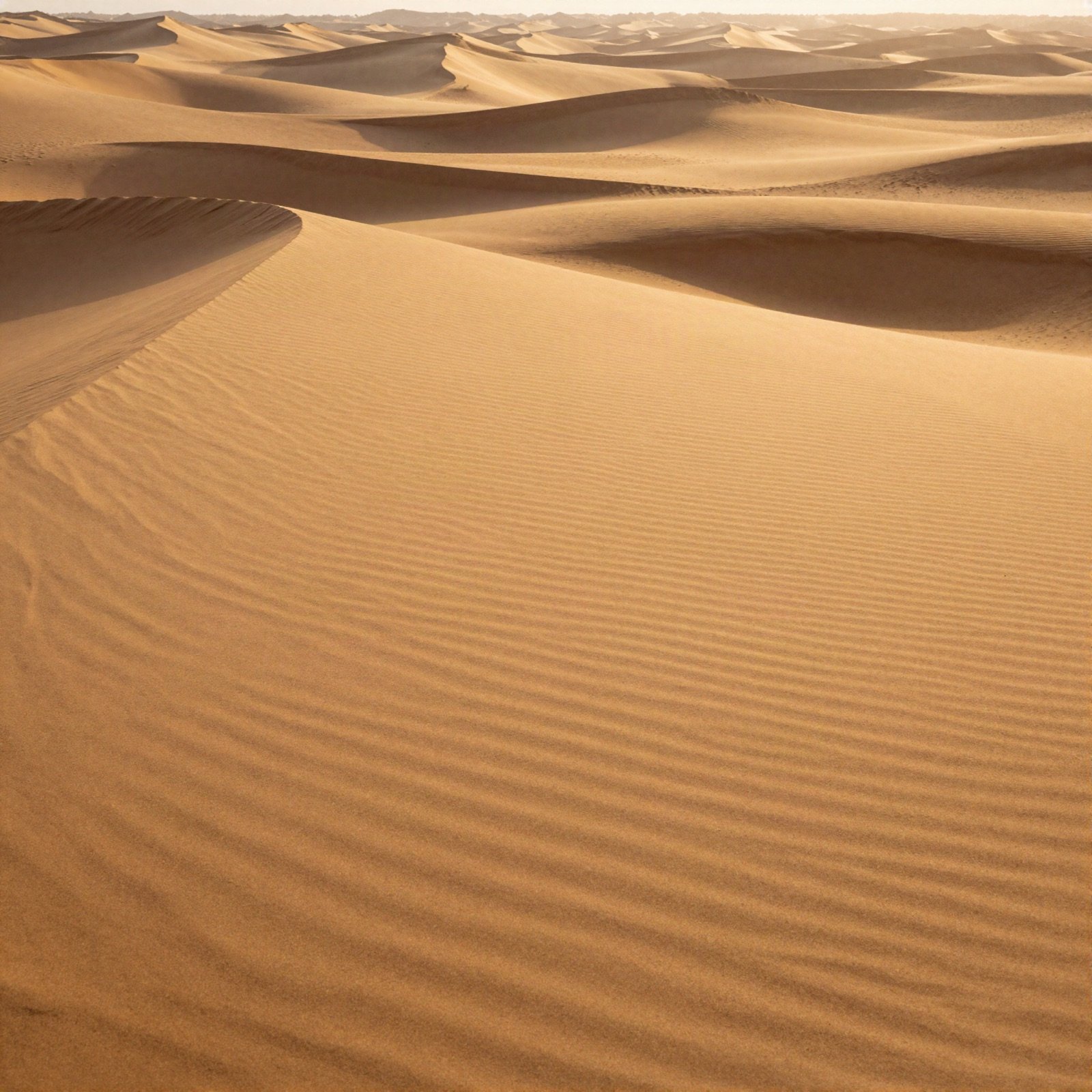 Wind-sculpted sand dunes at sunset