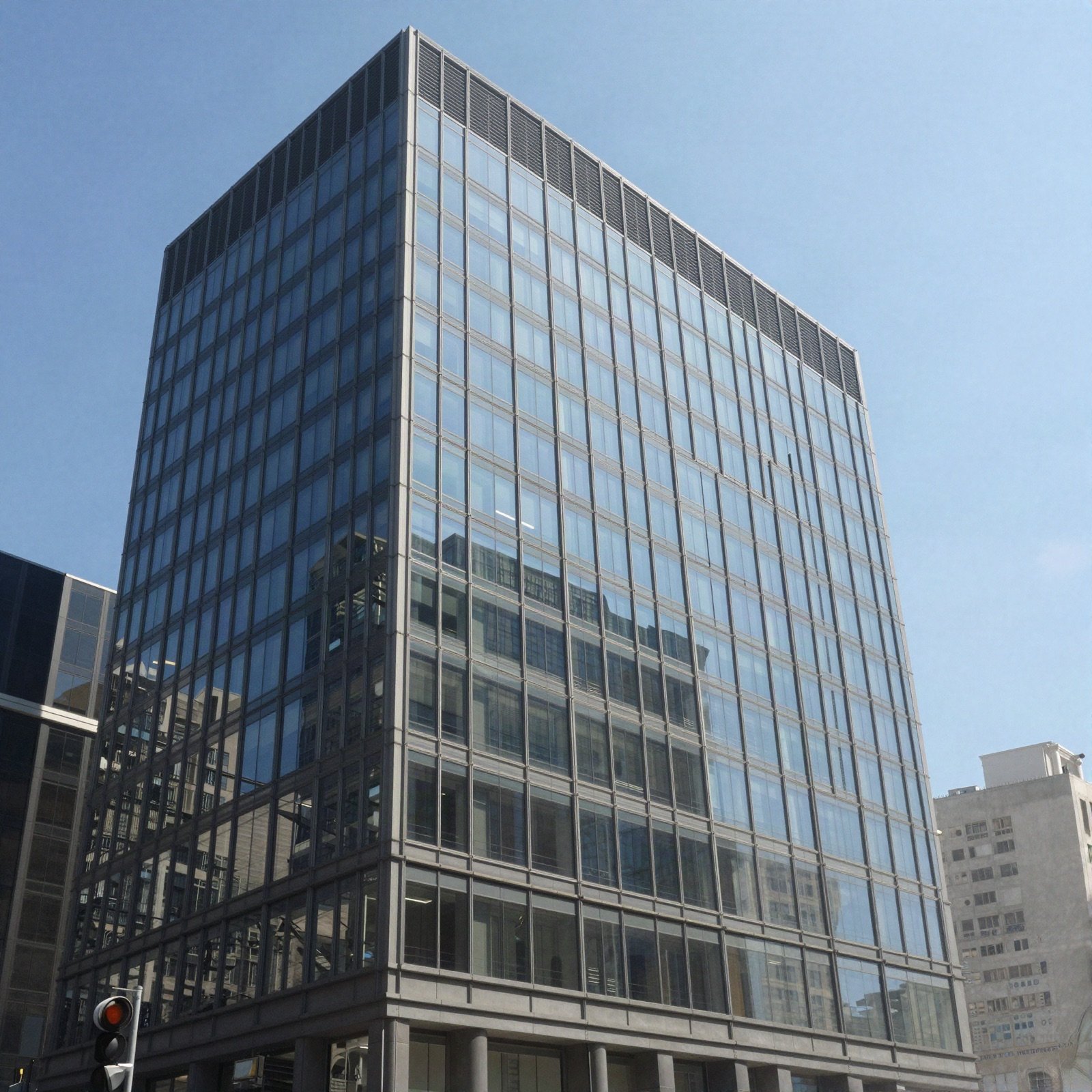 A glass office tower in the city centre