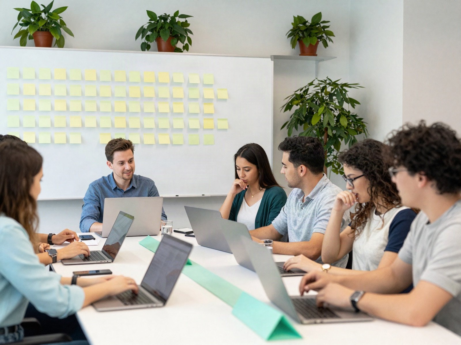 Product team collaborating around a meeting table