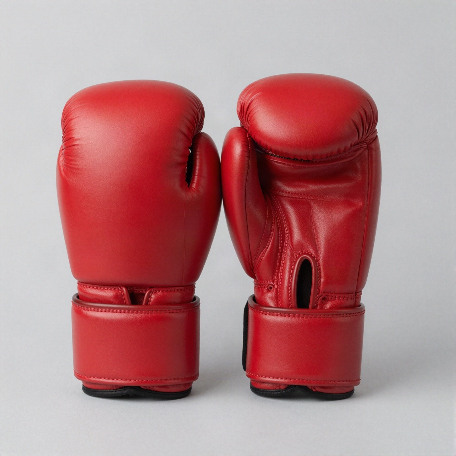 A pair of red leather boxing gloves