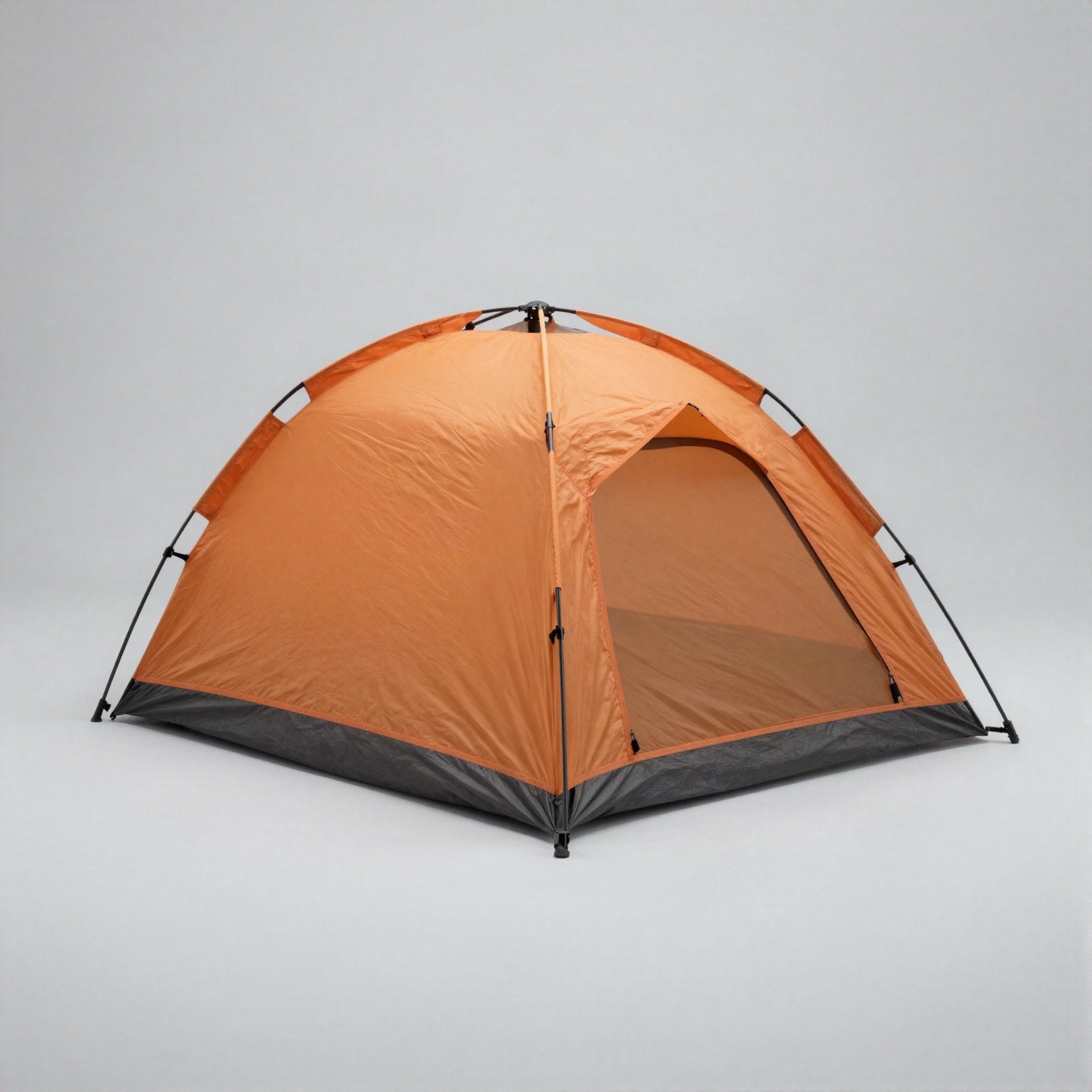 An orange two-person dome tent